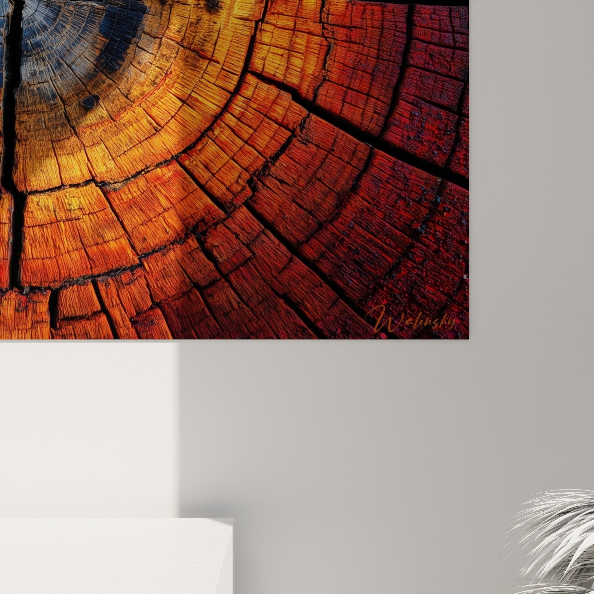 Colorful tree trunk circles growth wall art interior decor feng shui east wood natural style