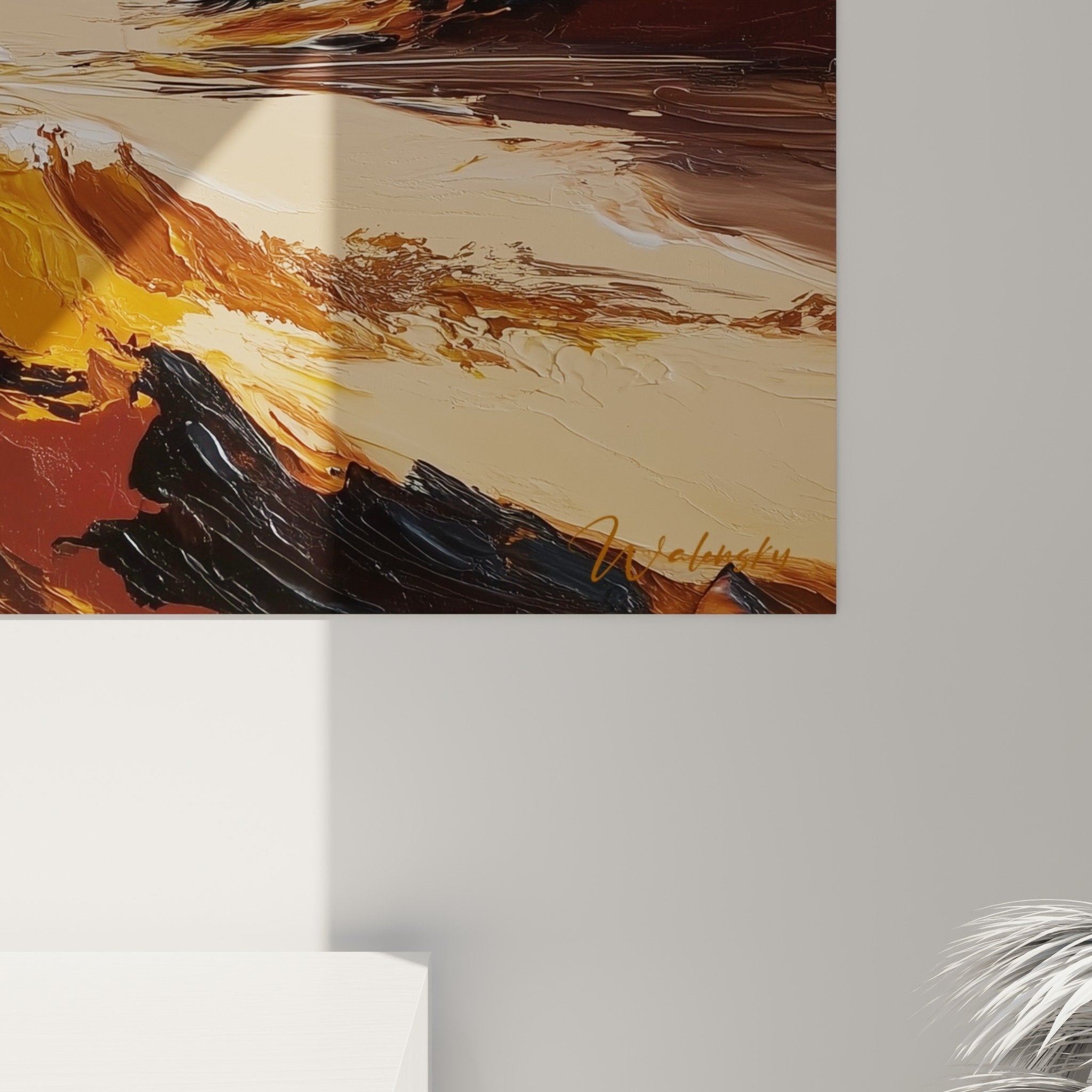 Overall view of landscape wall art golden valley colored mountains interior decoration feng shui earth