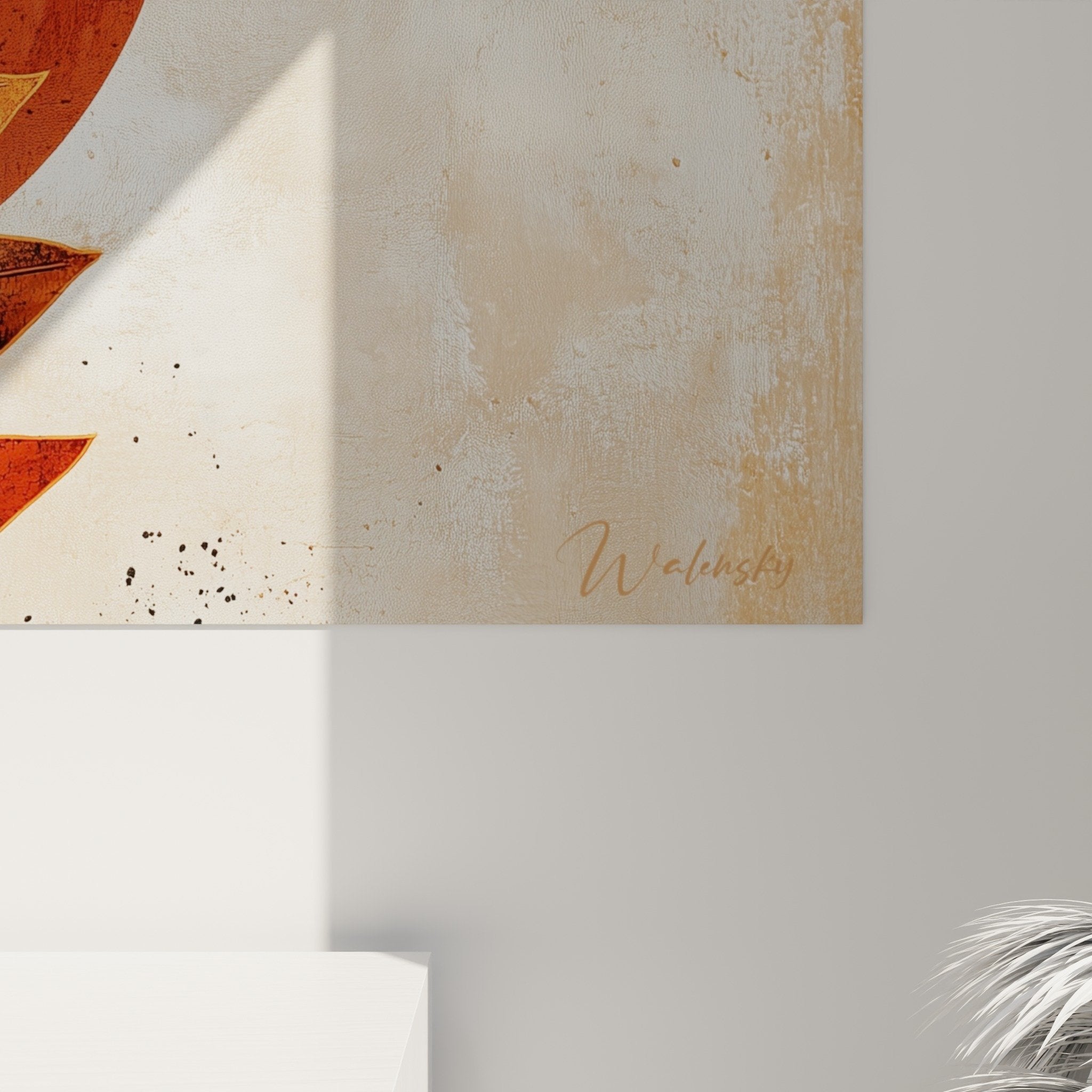 Gesamtansicht Wandbild Vegetation stilisiert warme Töne Orange Terrakotta zeitgenössische Dekoration