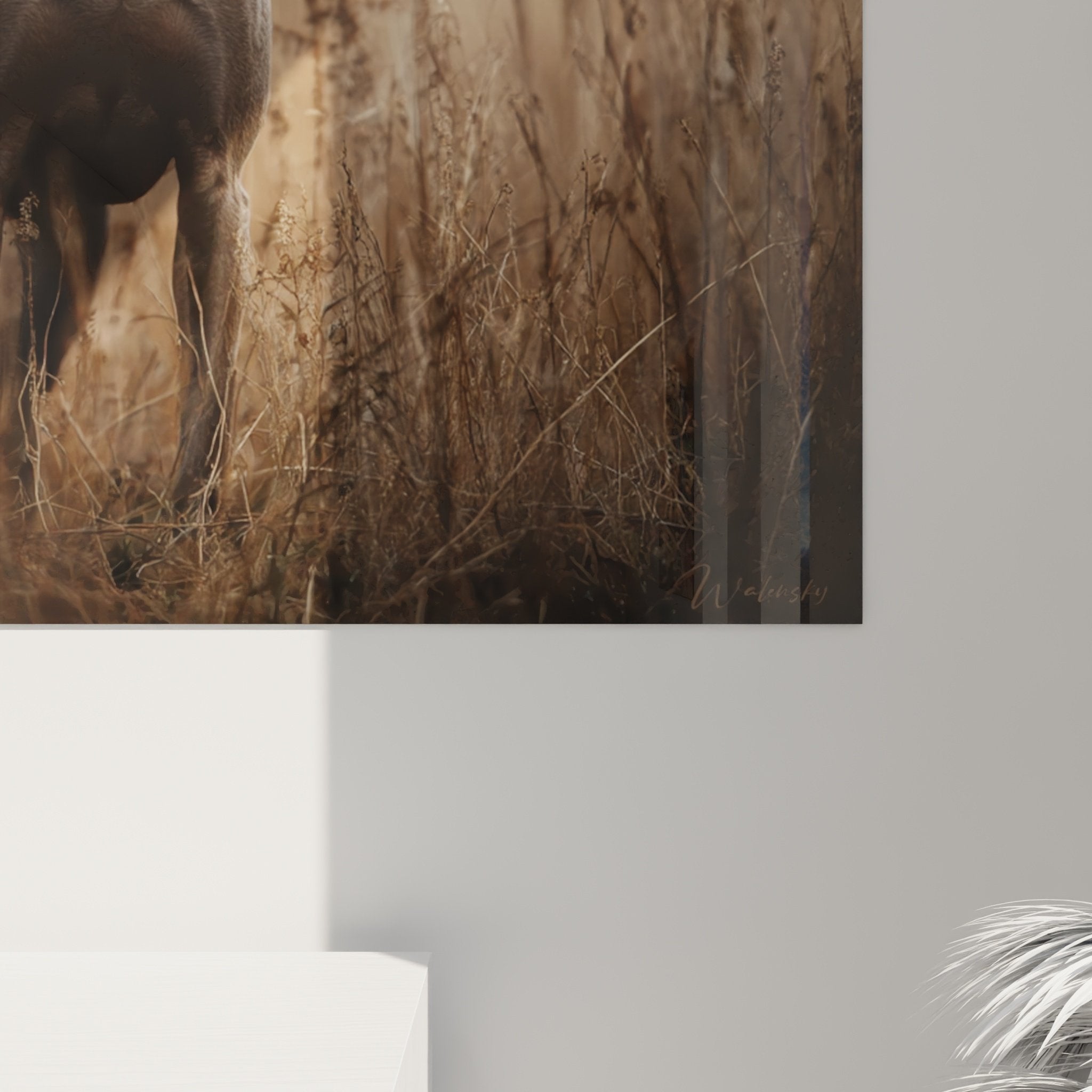 Vue ensemble tableau Weimaraner prairies dorées décoration intérieur style naturel chien