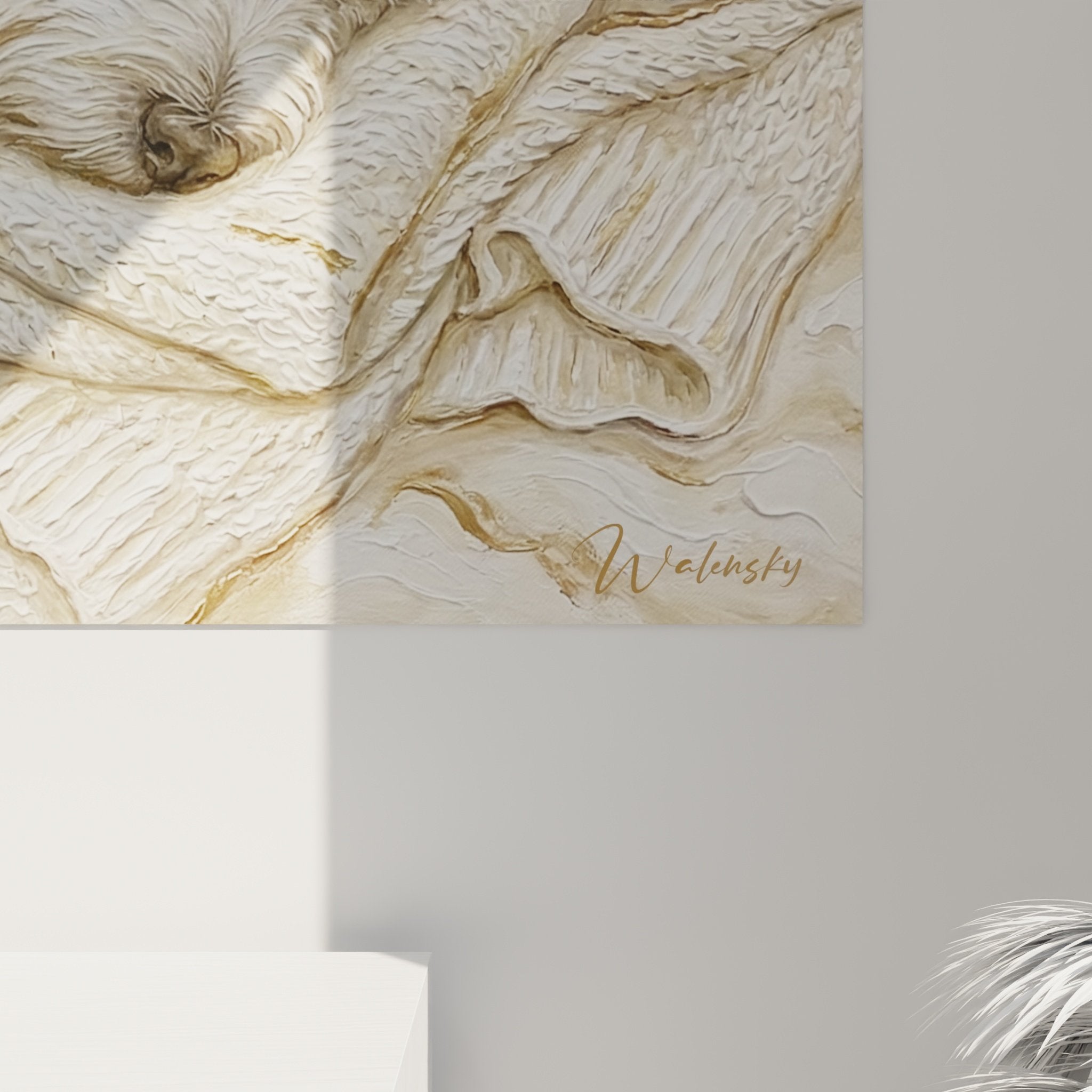 Vue ensemble tableau West Highland White Terrier endormi decoration murale tons chauds