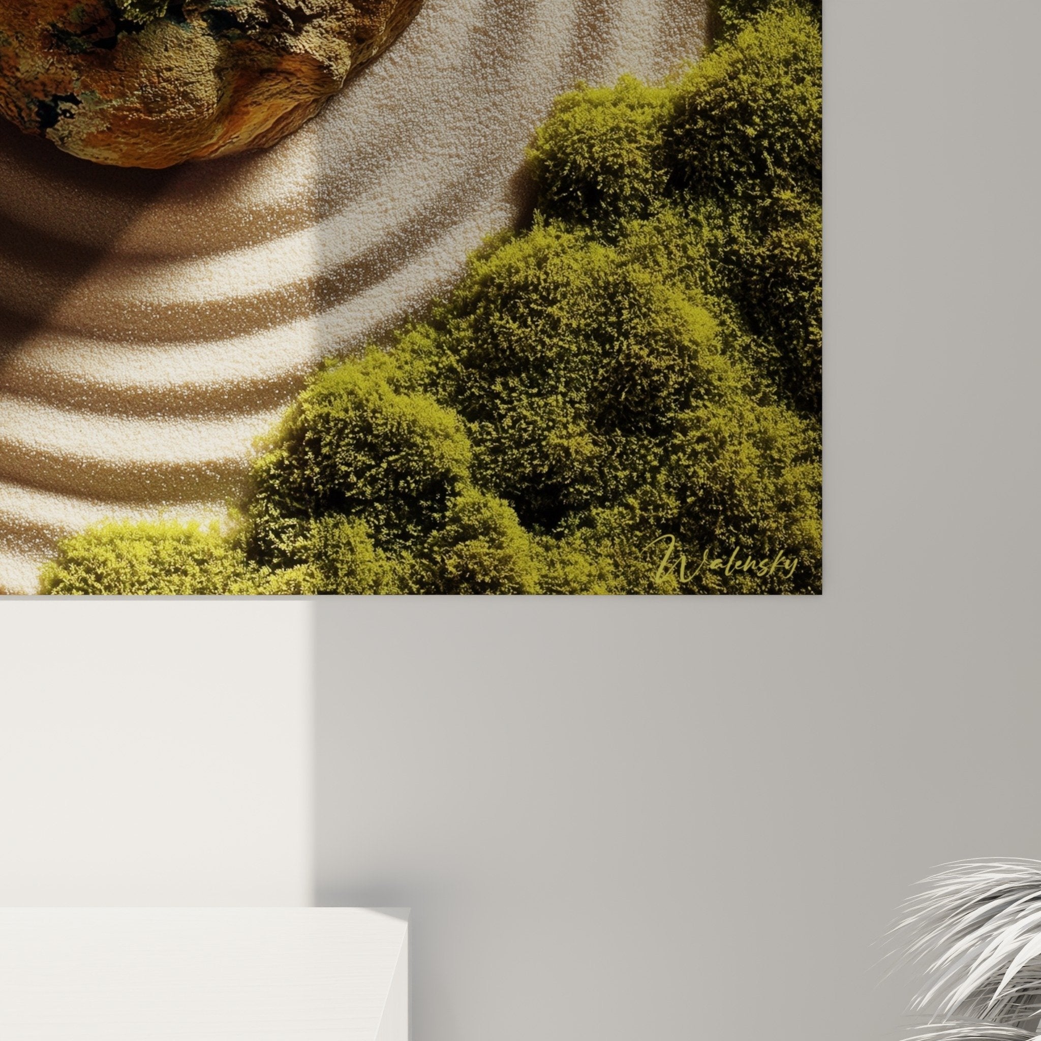 vue ensemble tableau zen jardin japonais sable beige pierre mousse decoration murale