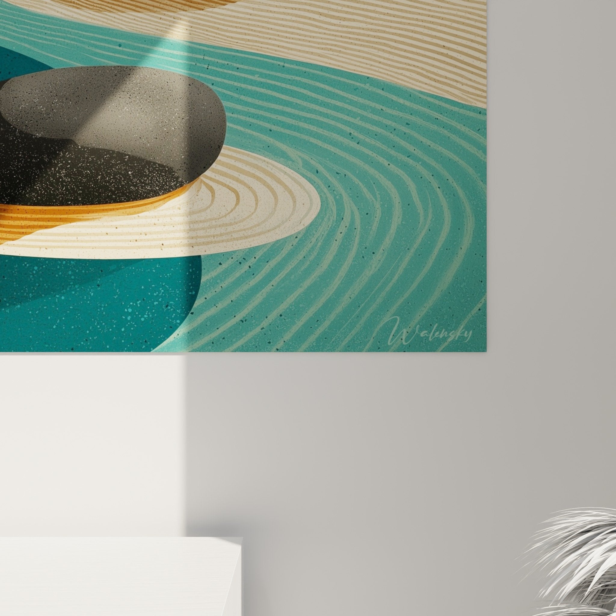 Full view zen stones and sand circles concentric rings wall art Sand Edition