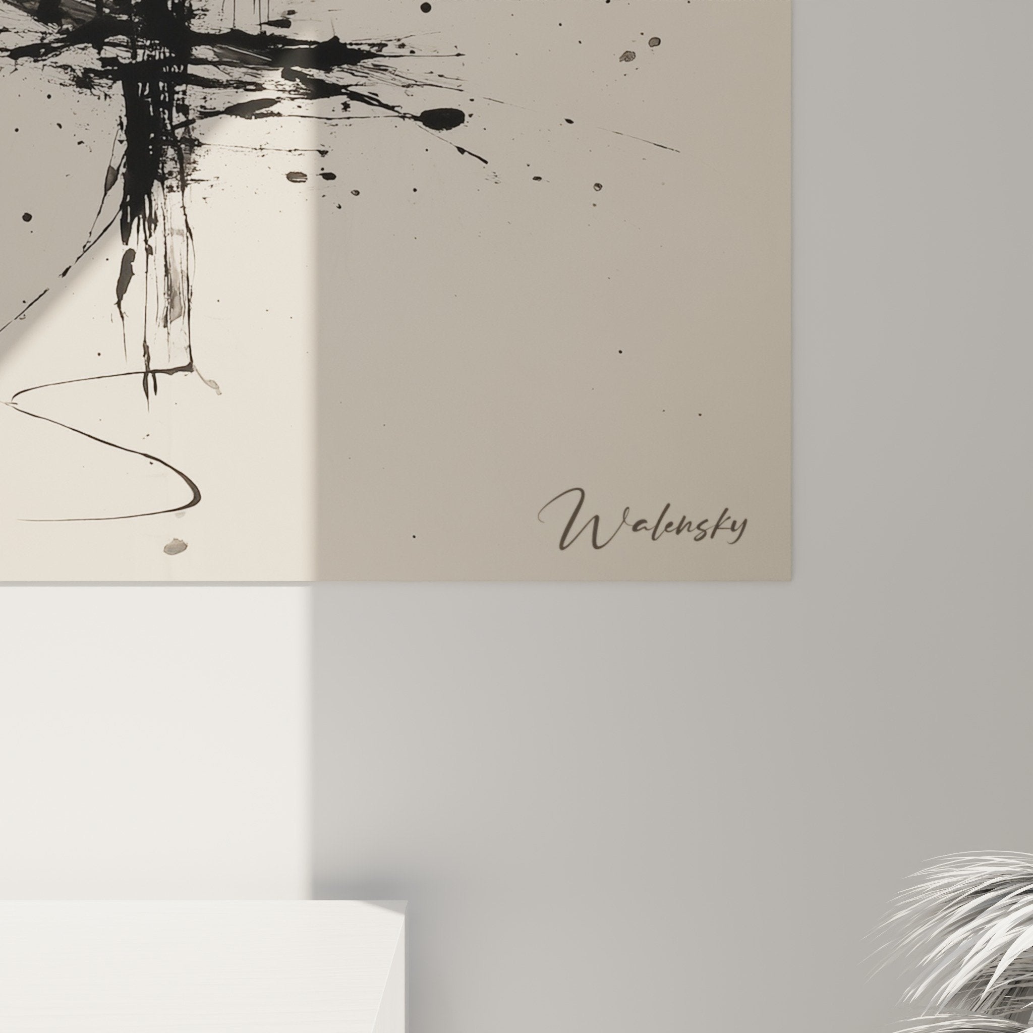 Vue ensemble tableau temple oriental encre noire beige decoration murale moderne zen pagode