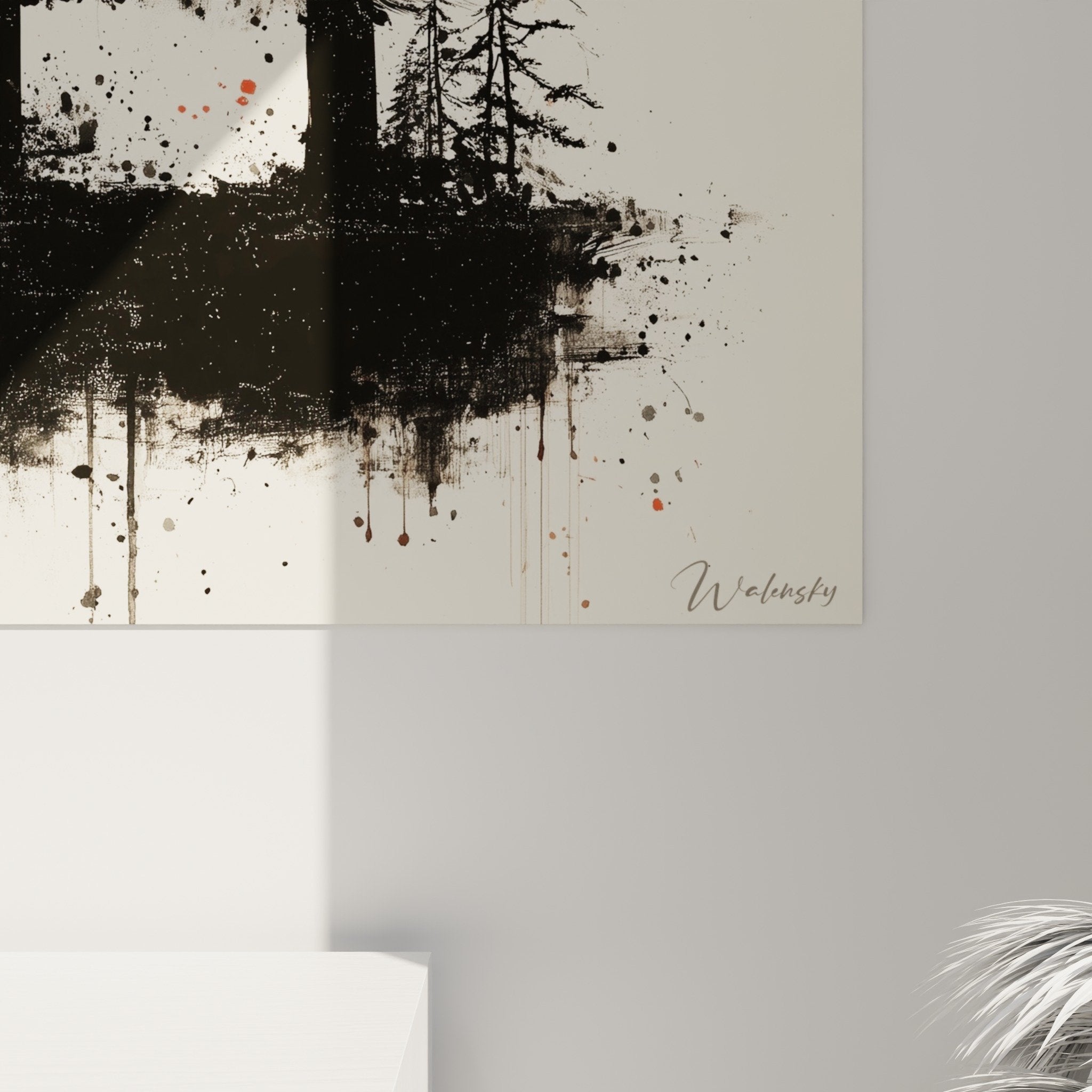 Vue ensemble tableau torii mystique rouge et noir, decoration japonaise contemporaine murale