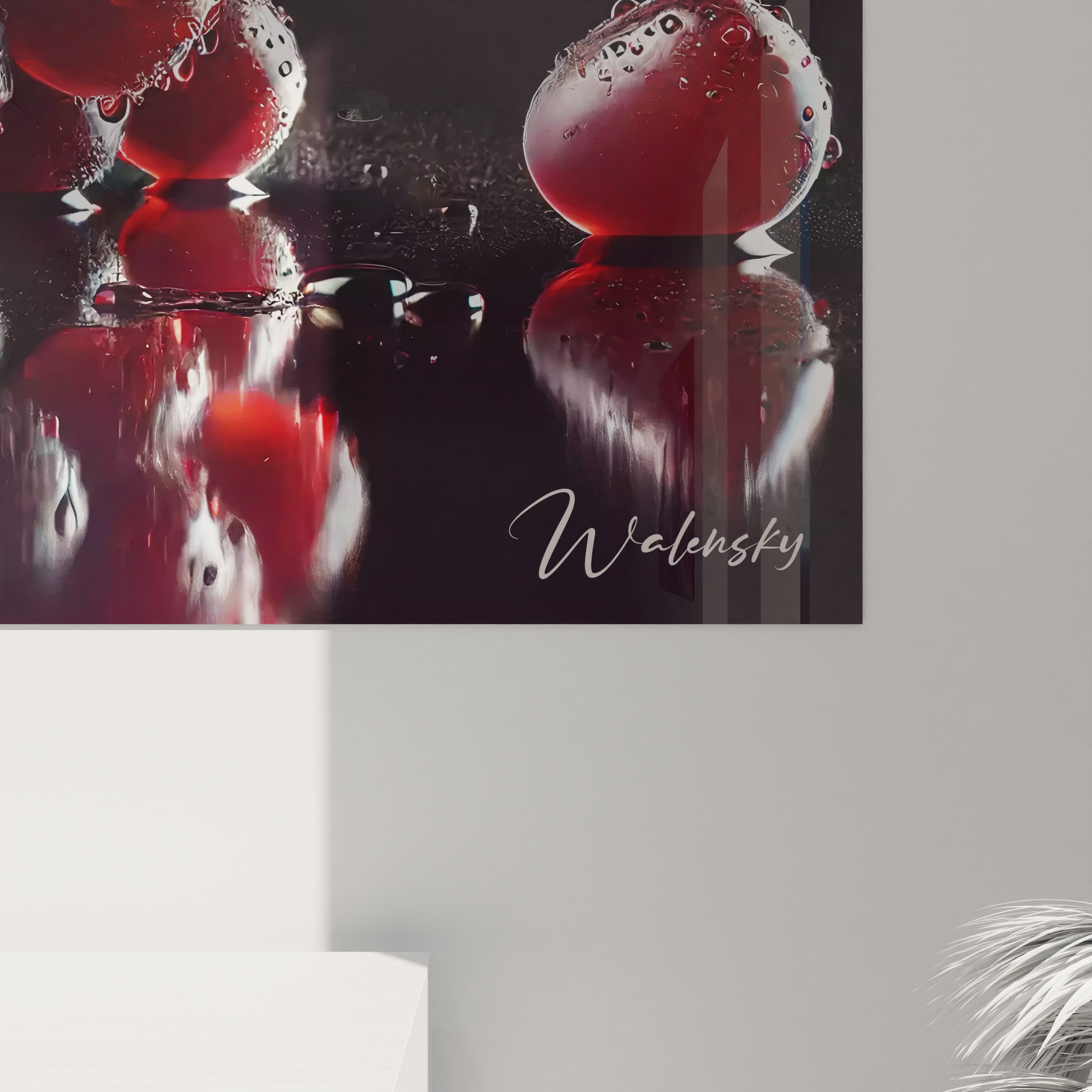 Vue rapprochée d'un angle en bas à droite d'un tableau cuisine en verre acrylique - Détails de qualité supérieure - Art mural géant avec finition impeccable - Décoration murale pour cuisine moderne - Matériaux de haute qualité et design sophistiqué