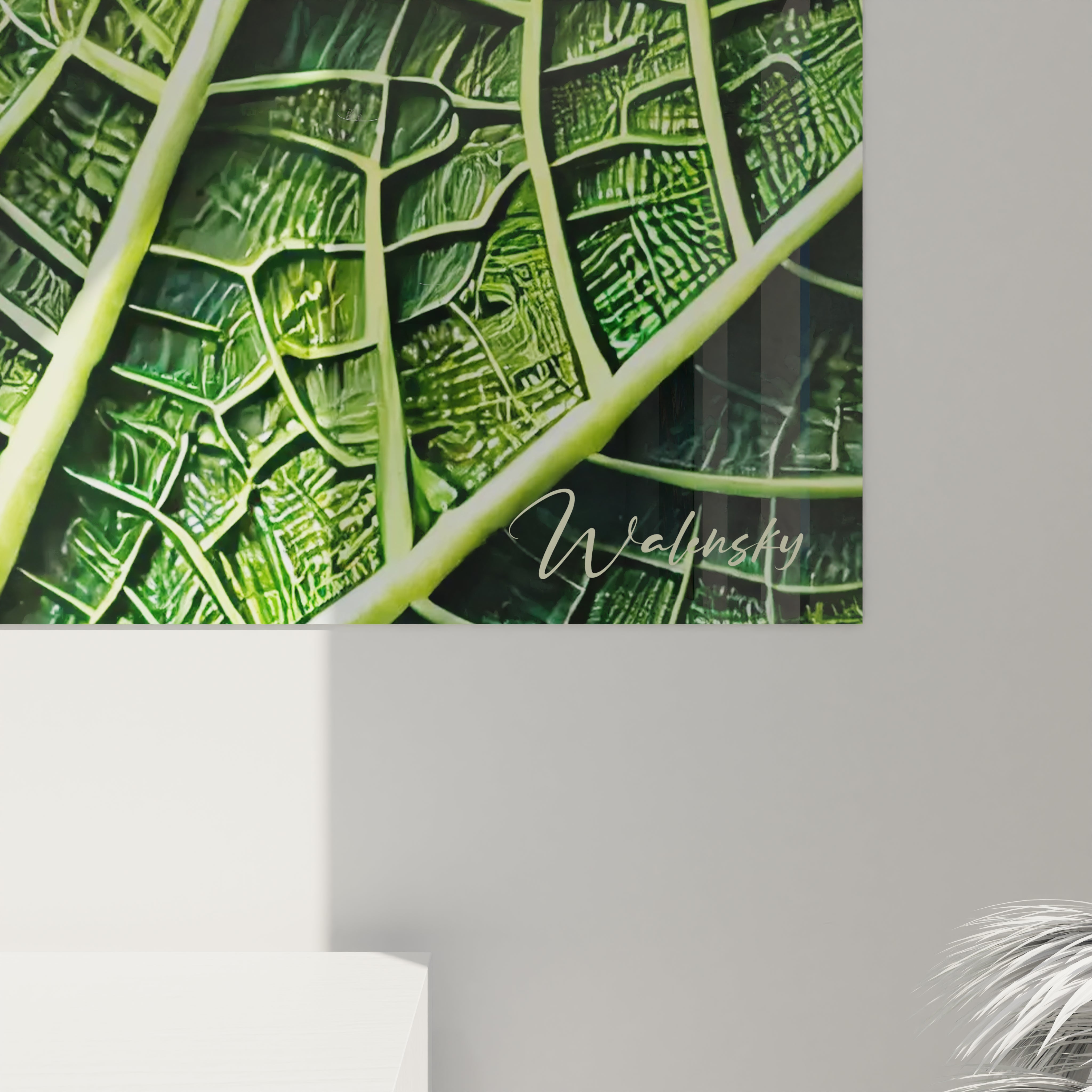 Vue rapprochée d'un angle en bas à droite d'un tableau Nature en verre acrylique - Détails de qualité exceptionnelle - Art mural géant avec finition parfaite - Décoration murale naturelle - Matériaux de haute qualité et design écologique