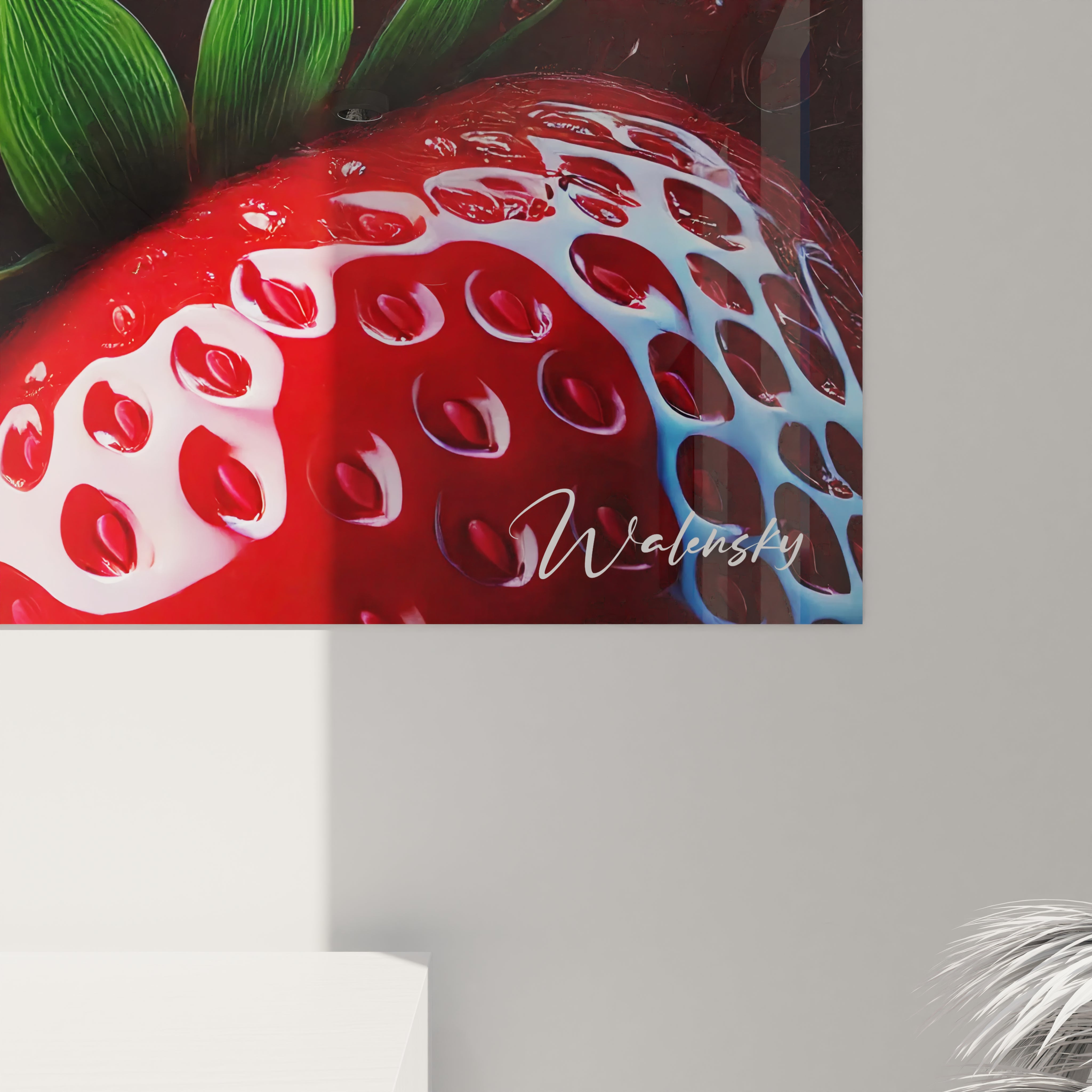 Vue rapprochée d'un angle en bas à droite d'un tableau cuisine en verre acrylique - Détails de qualité supérieure - Art mural géant avec finition impeccable - Décoration murale pour cuisine moderne - Matériaux de haute qualité et design sophistiqué