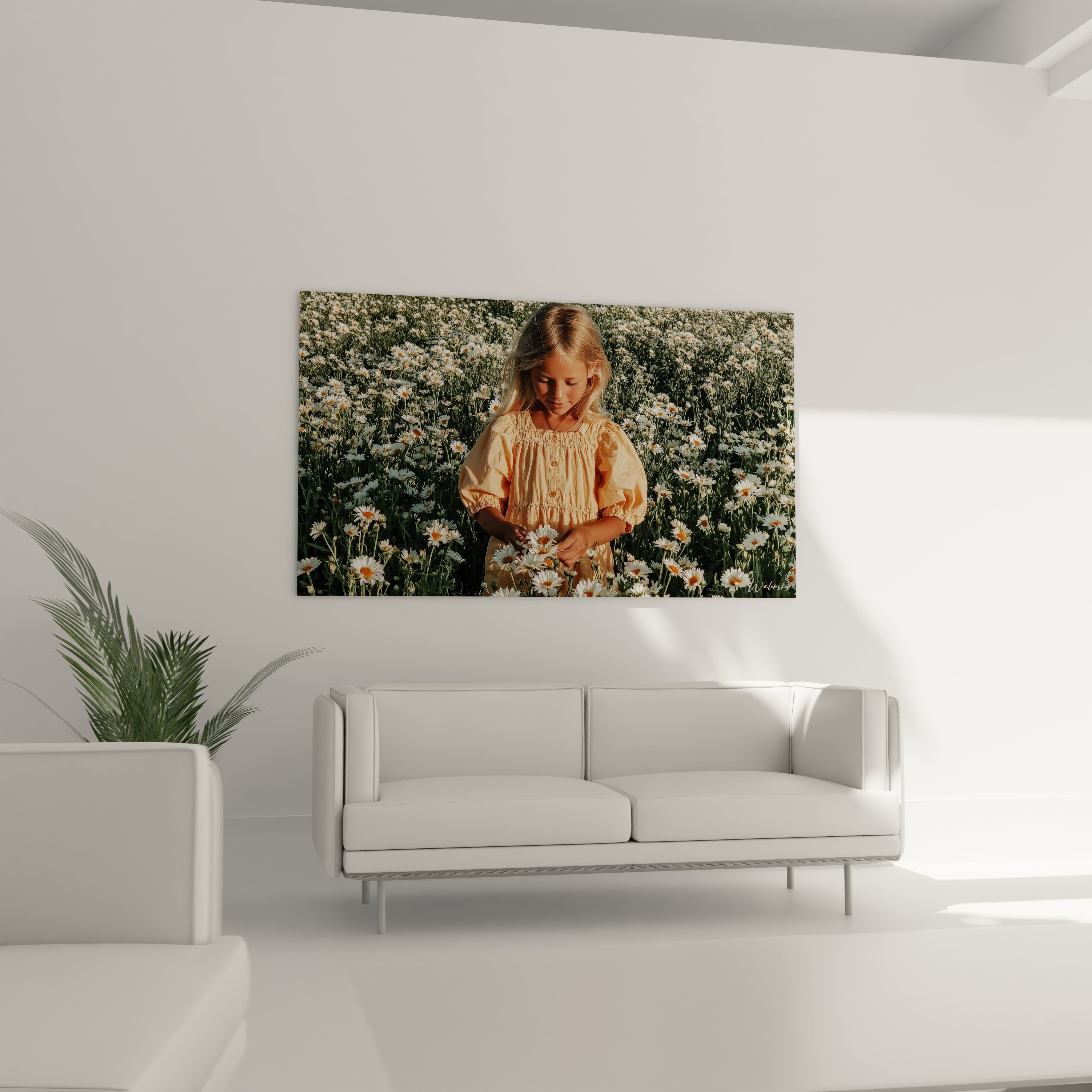 tableau fillette fleurs Walensky tableau mural d une fillette en robe jaune dans un champ de marguerites