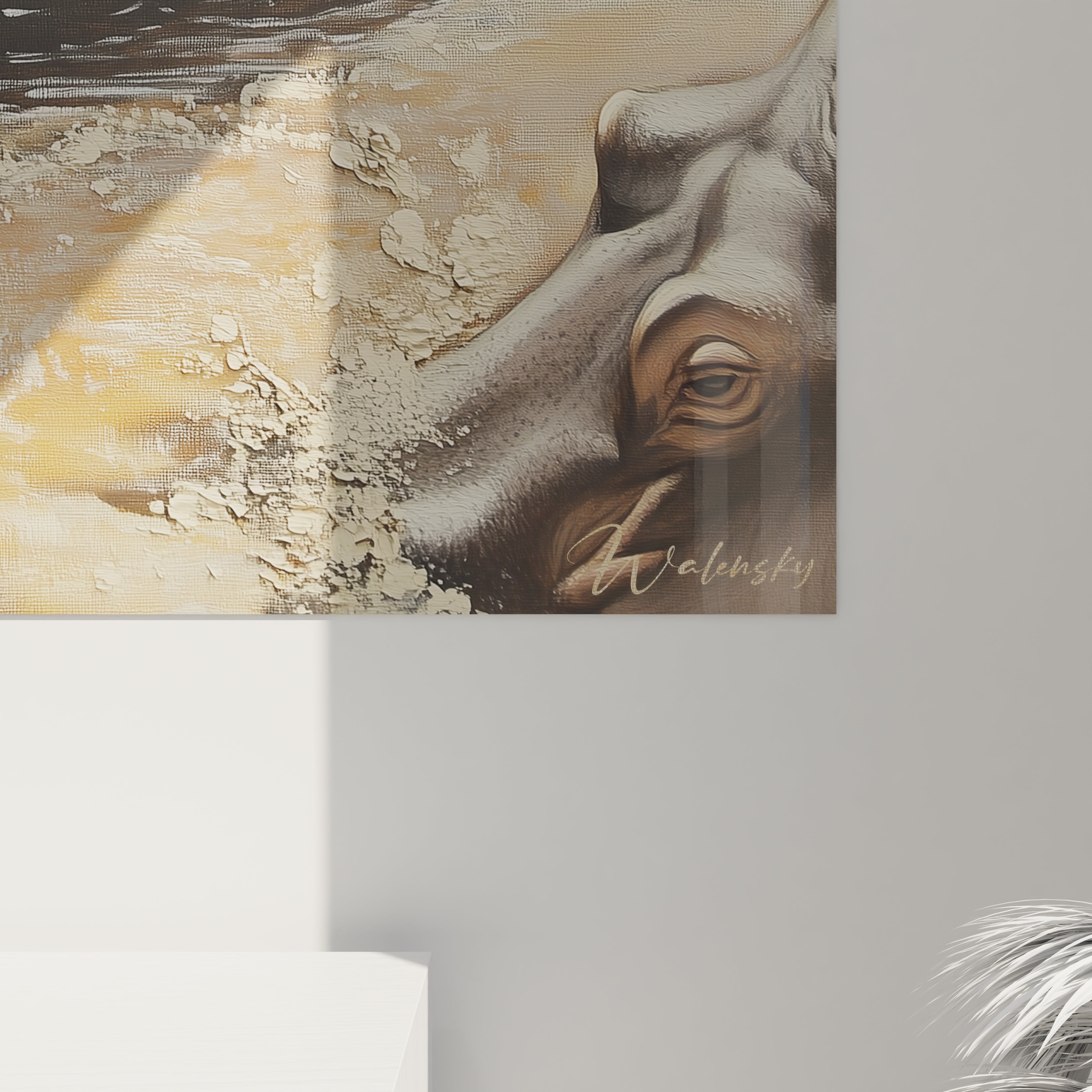 Tableau hippopotame Walensky avec détails texturés et effets de lumière pour décoration murale