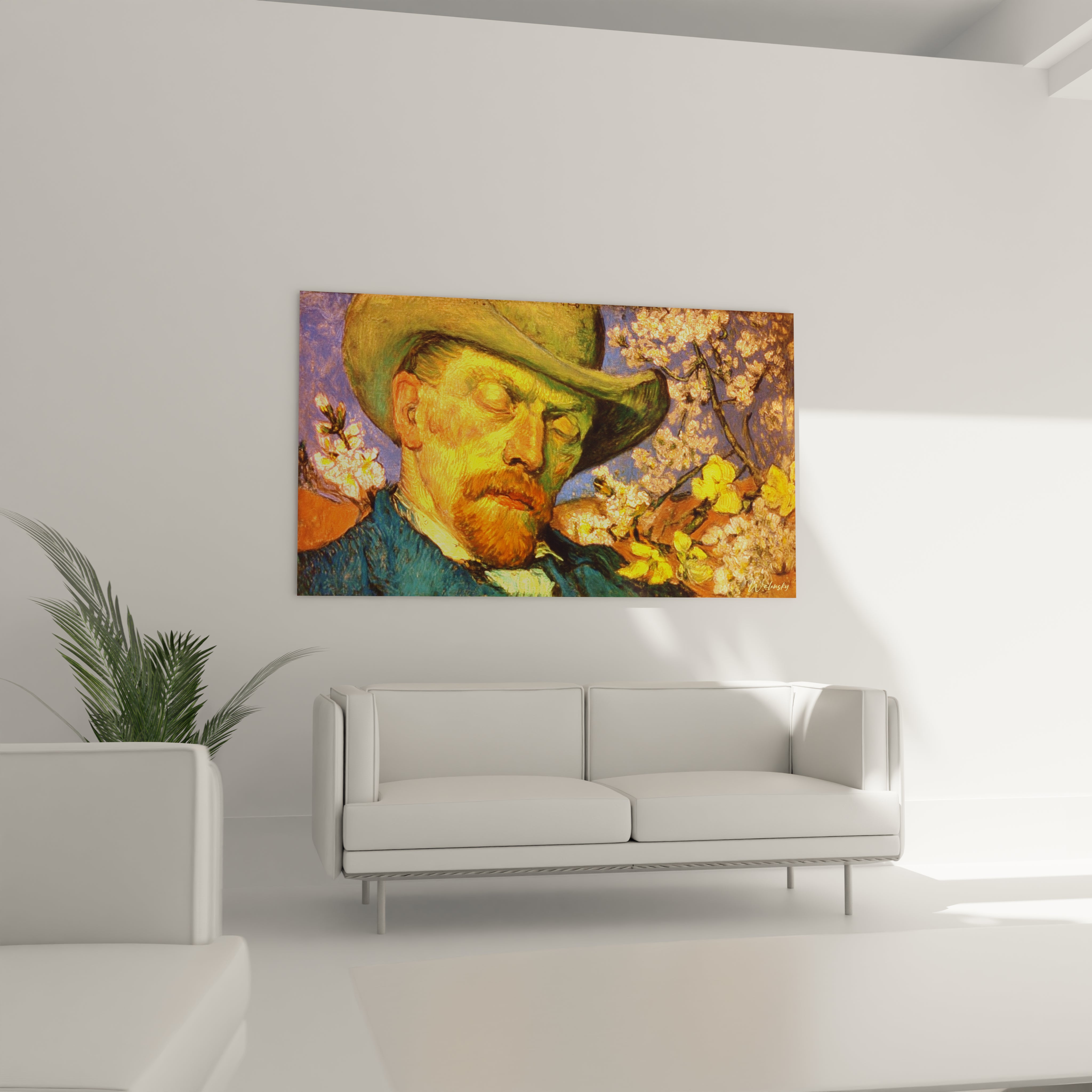 tableau autoportrait post impressionnisme Walensky accroche au mur d un salon moderne decoration murale elegante