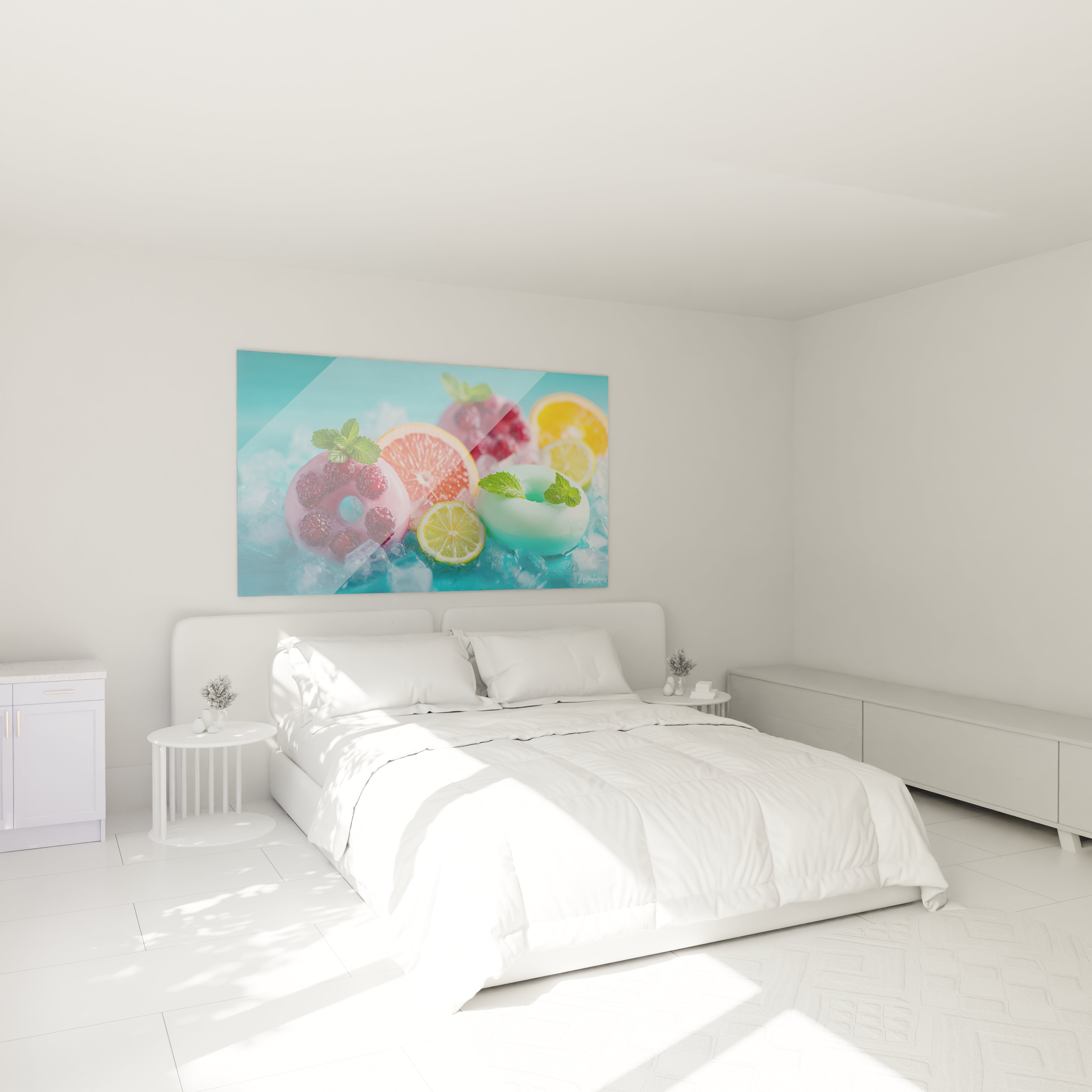 Tableau mural Walensky tableau cocktail glacé décoration murale avec citrons limes et glaçons sur fond turquoise