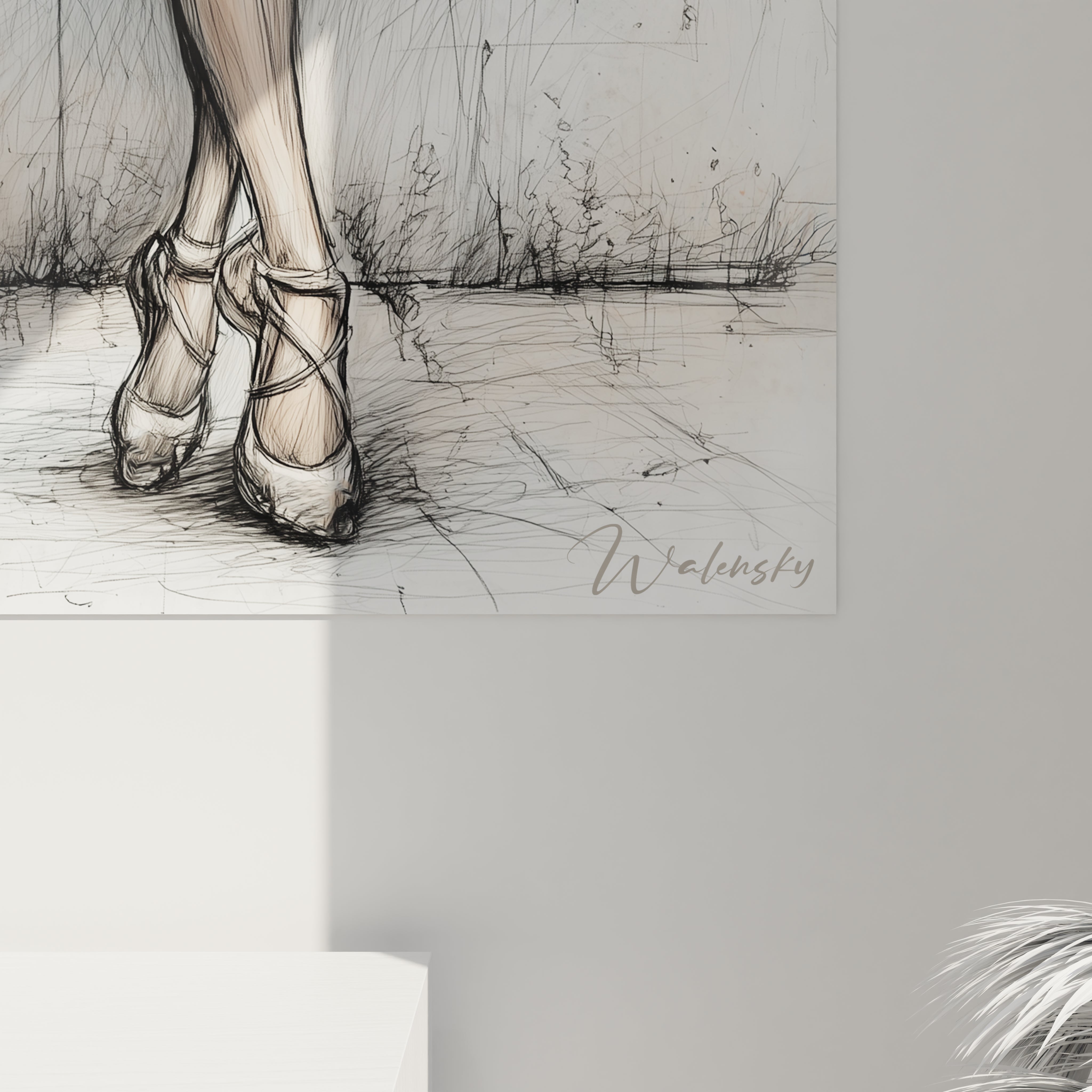 tableau danseuse africaine mural signé Walensky dessin au trait pieds en pointe style minimaliste