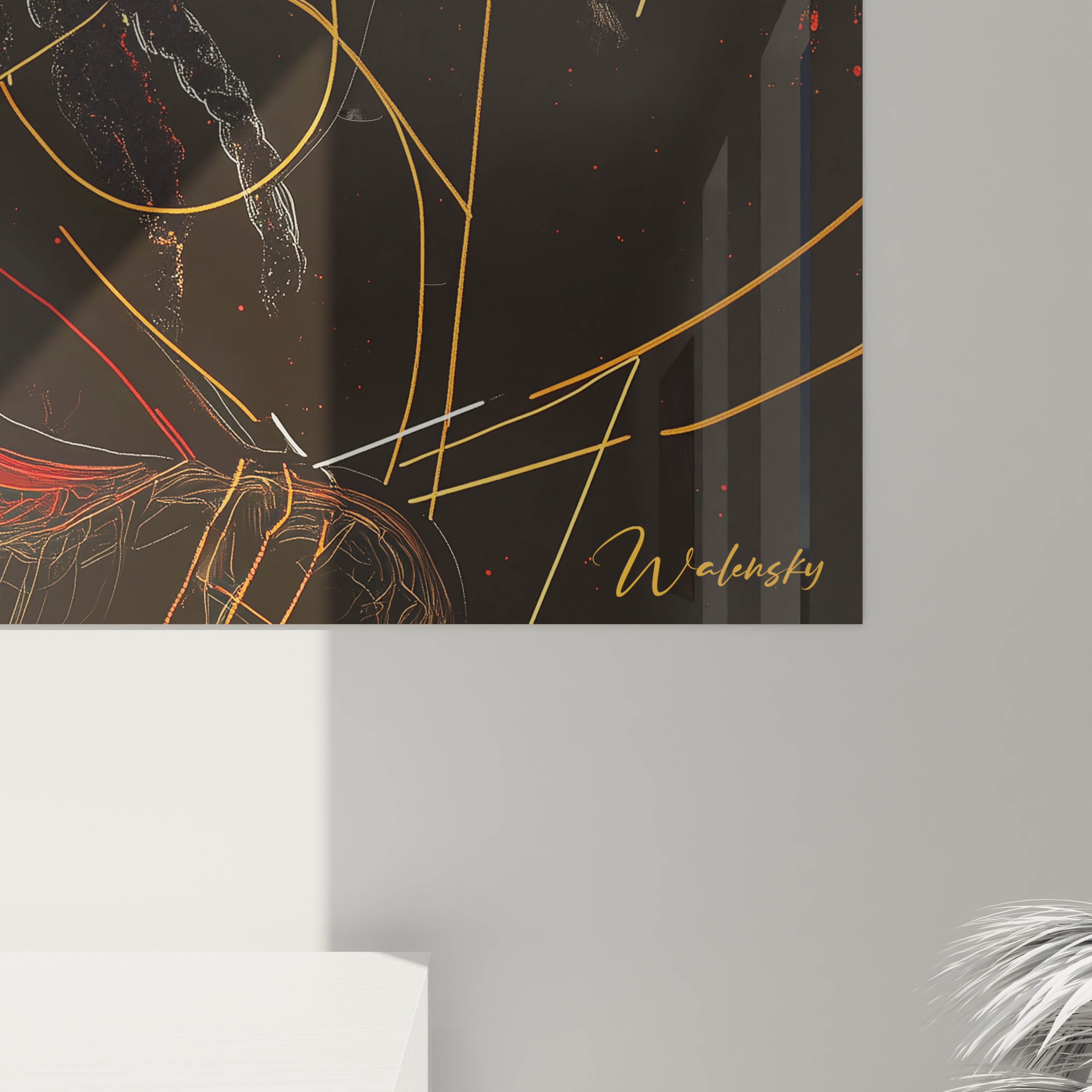 Tableau africain mural Walensky avec motifs abstraits dorés sur fond noir pour décoration intérieure