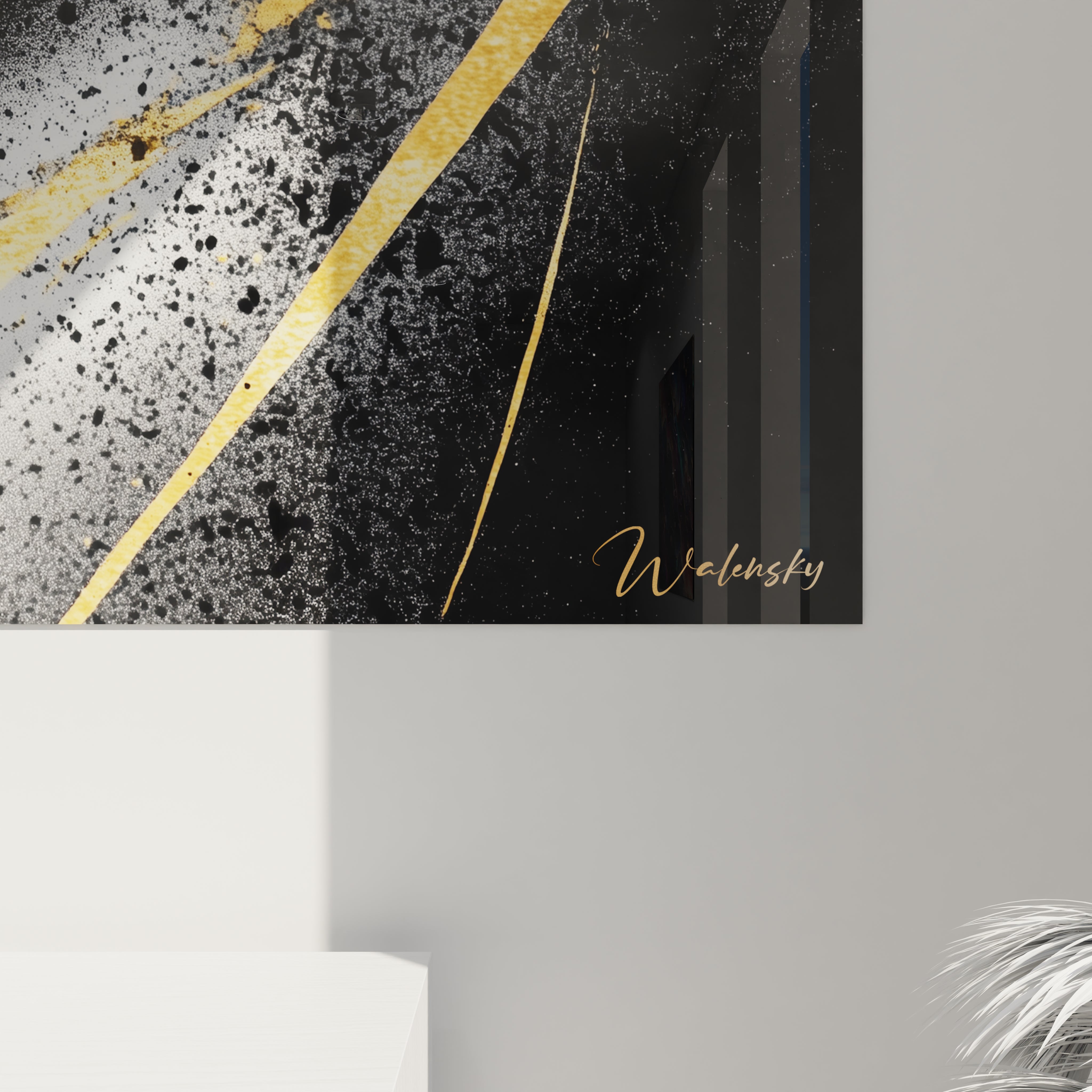 Tableau visage abstrait Walensky avec touches dorées et noir pour décoration murale moderne