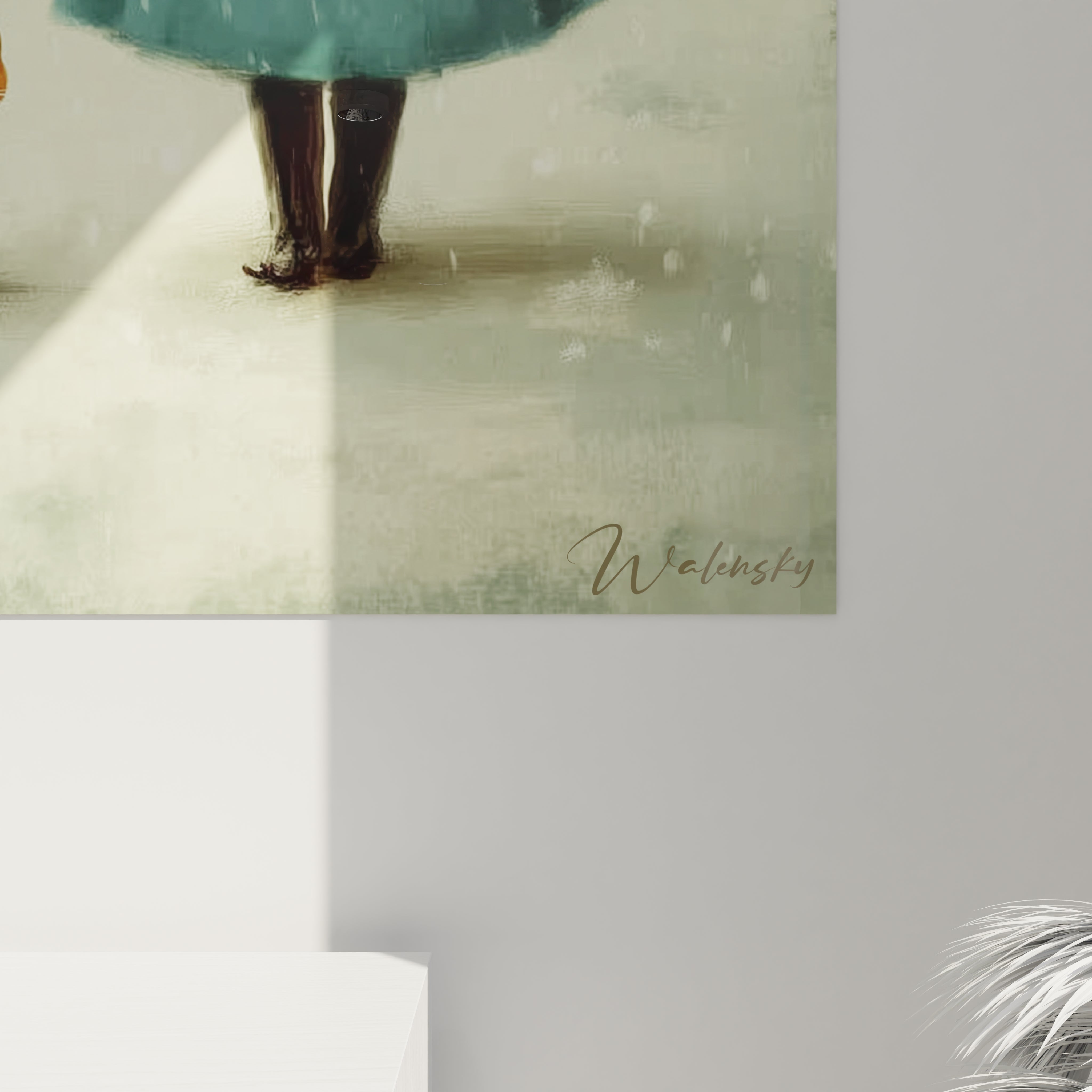 Tableau mural Walensky tableau femme chat hiver peinture d une femme en manteau turquoise bottes et chat