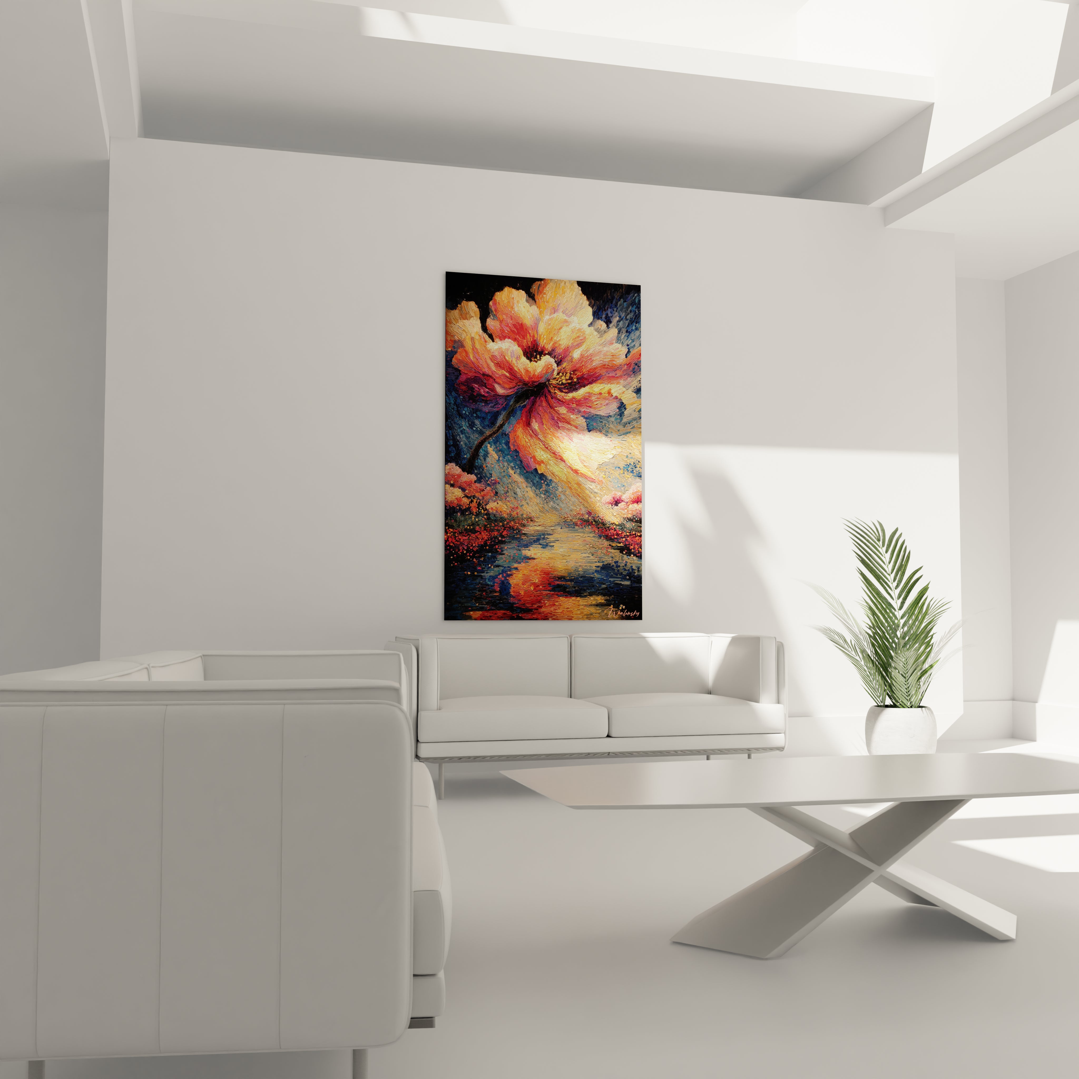 Walensky tableau mural tableau fleur pointillisme grand format peinture murale coloree pour salon contemporain