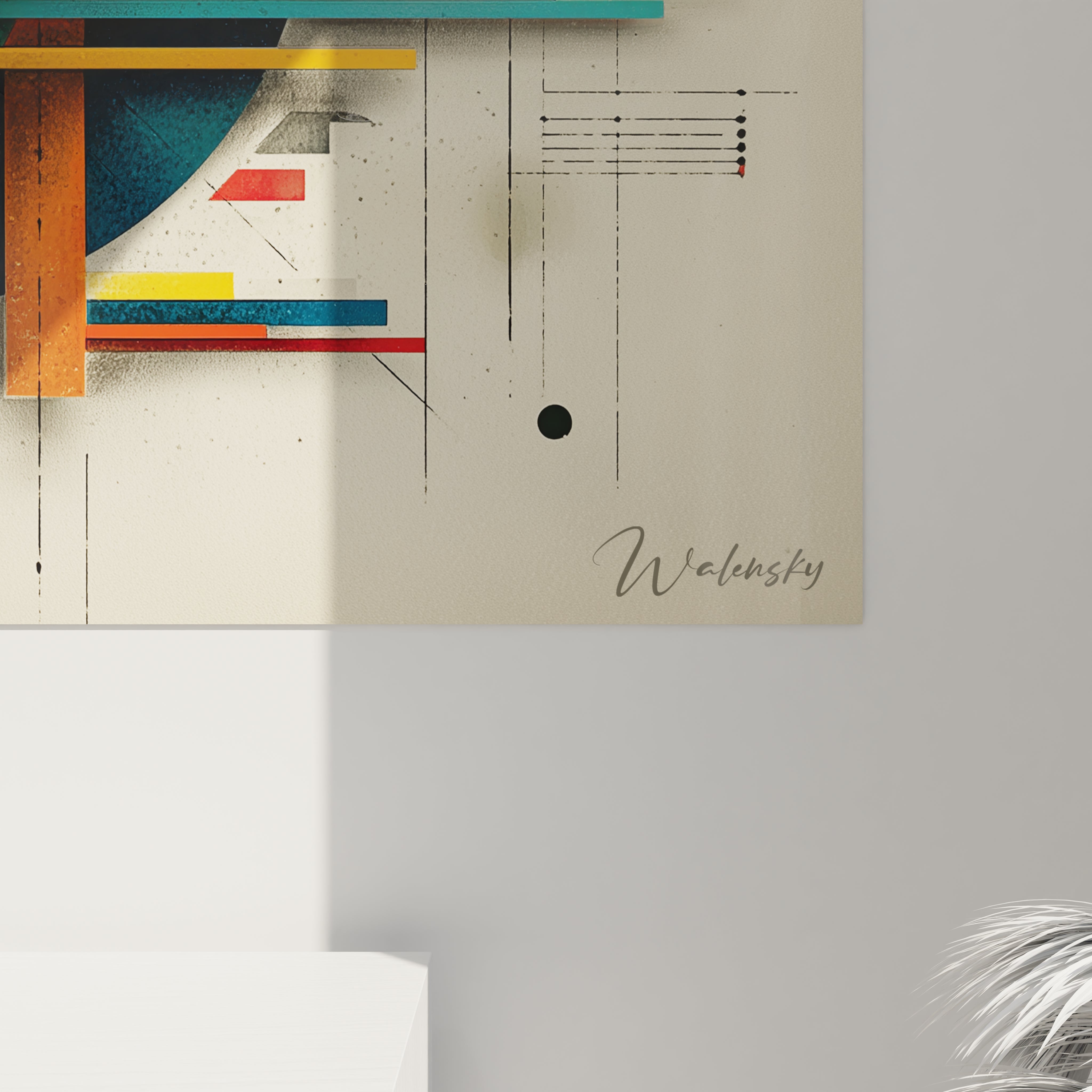 Tableau mural Walensky tableau géométrique Bauhaus avec formes géométriques colorées et lignes fines pour salon moderne