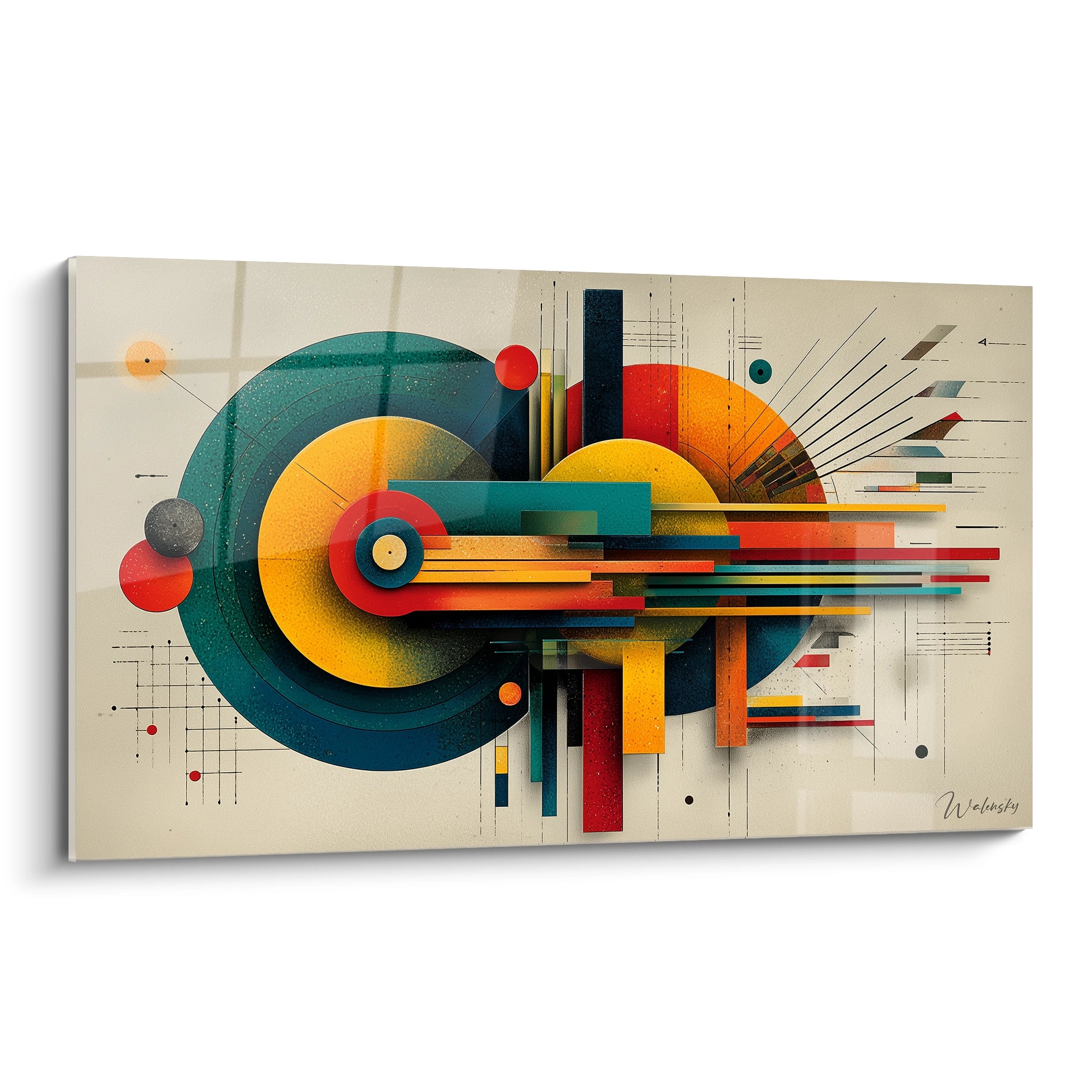 Tableau mural Walensky toile design abstrait de cercles et lignes, tableau géométrique Bauhaus décoration murale
