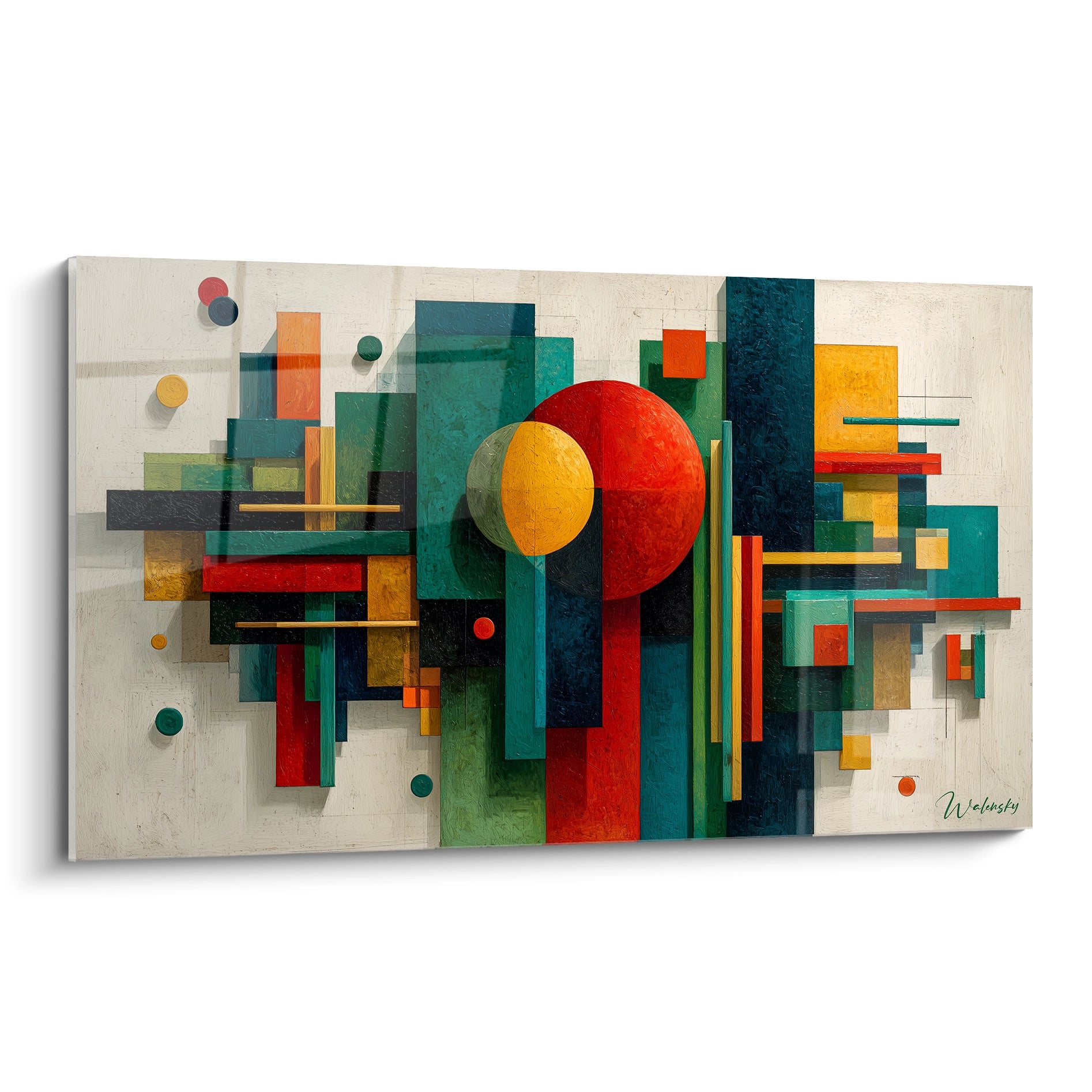 Walensky tableau mural abstrait coloré avec formes rectangulaires et cercles tableau géométrique Bauhaus pour salon moderne