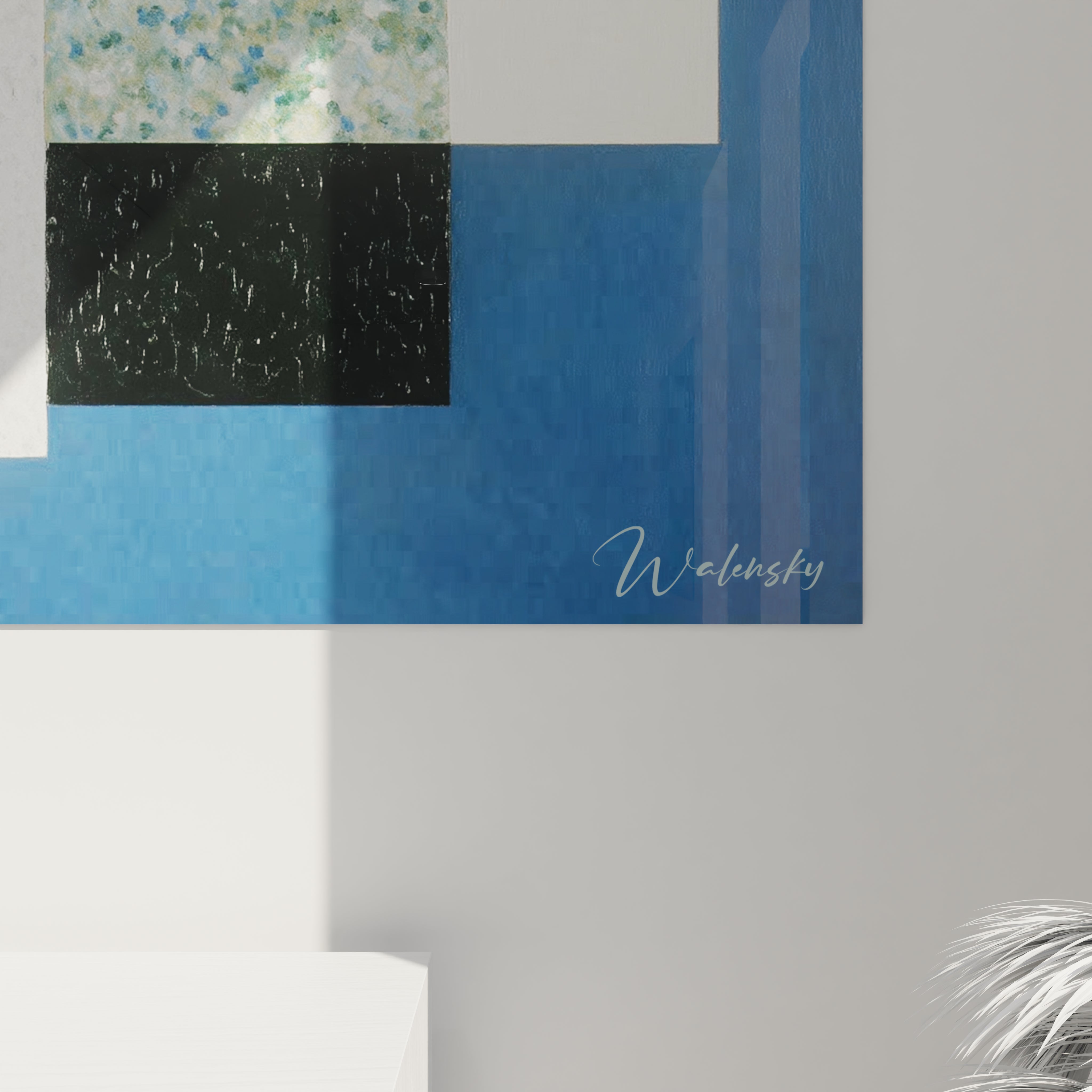 Tableau mural Walensky en bleu et noir avec blocs géométriques tableau géométrique constructivisme signé