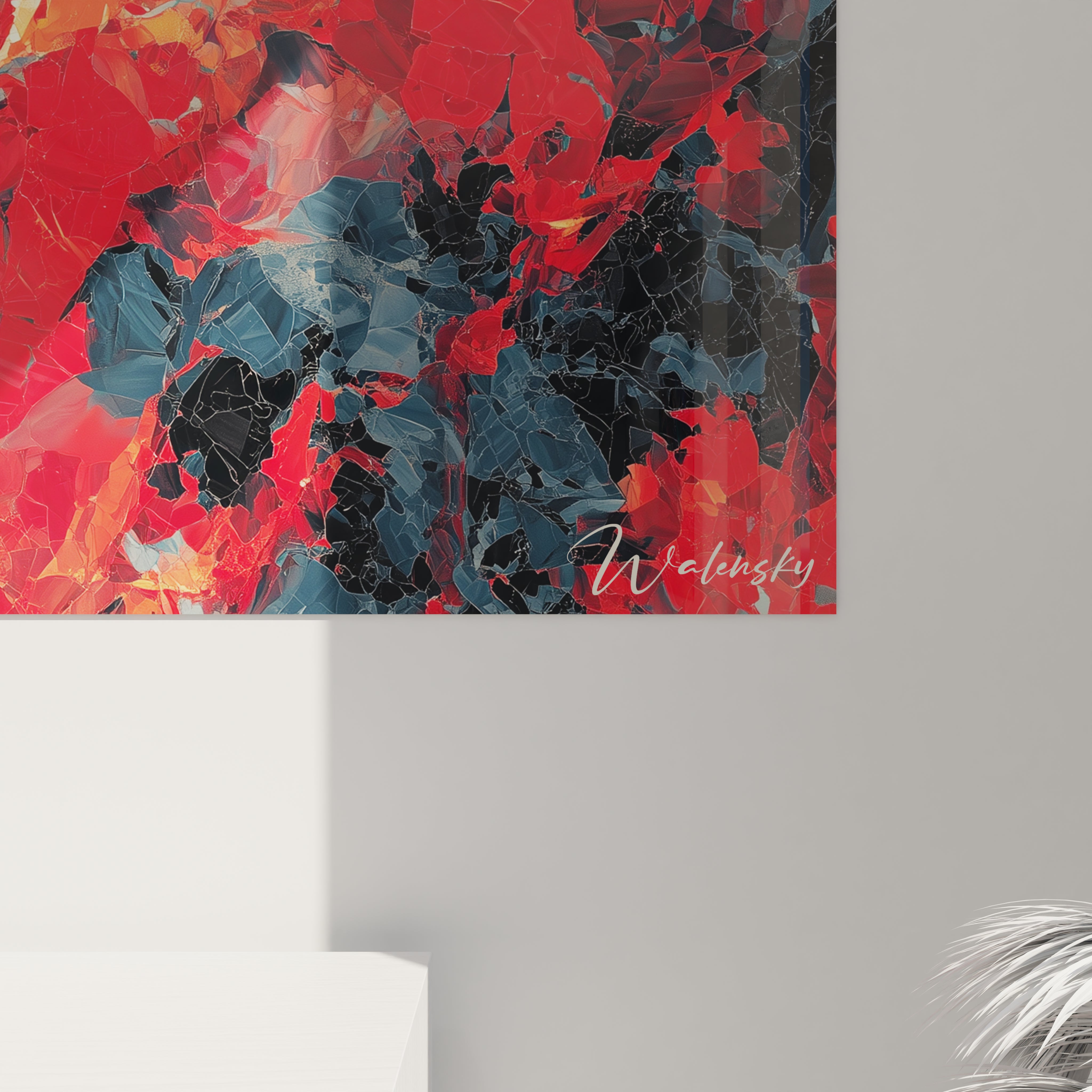 Tableau gothique femme Walensky tableau mural abstrait rouge et bleu signe pour decoration murale moderne