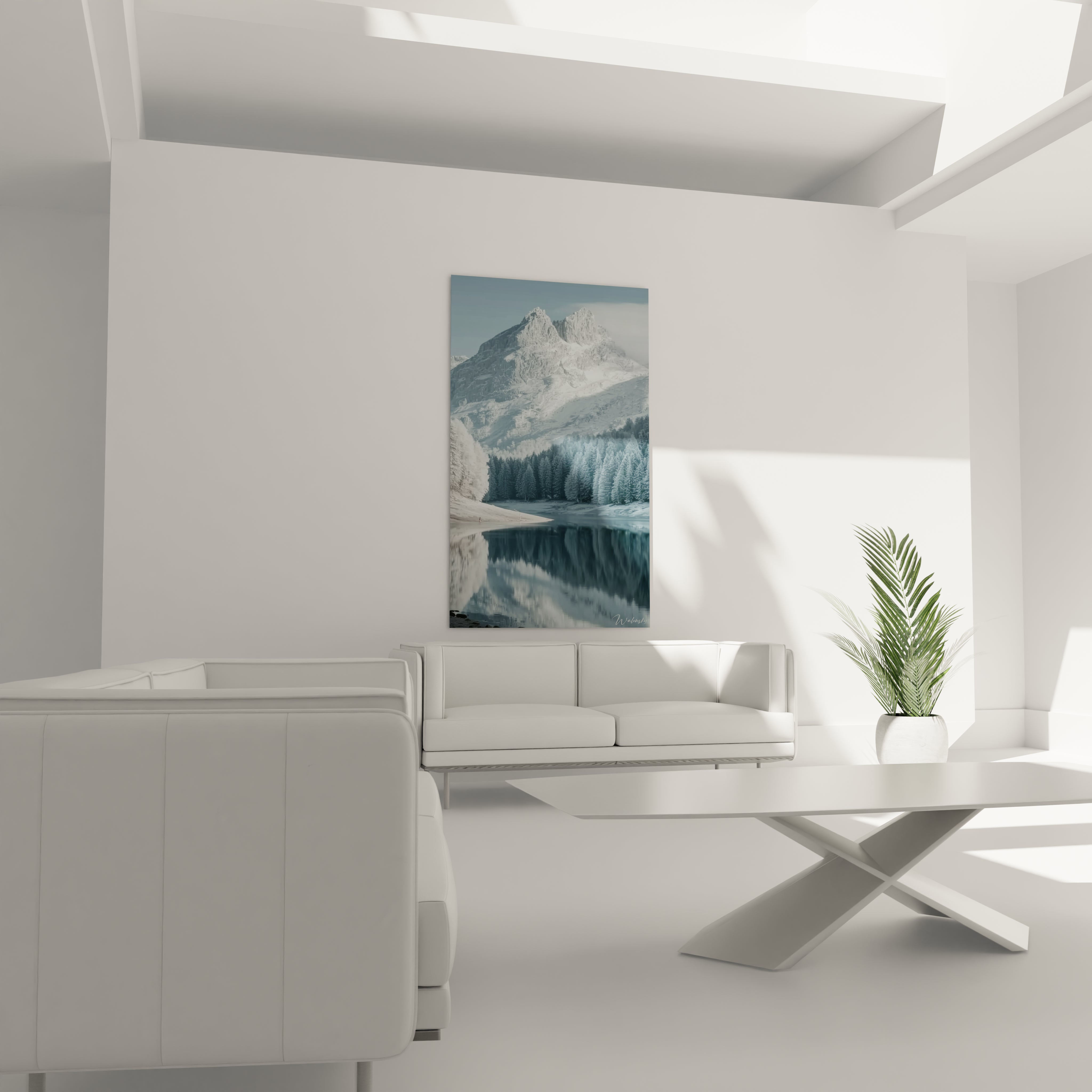 Tableau mural Walensky tableau montagne hiver vertical avec montagne enneigée forêt et reflet sur lac pour déco moderne