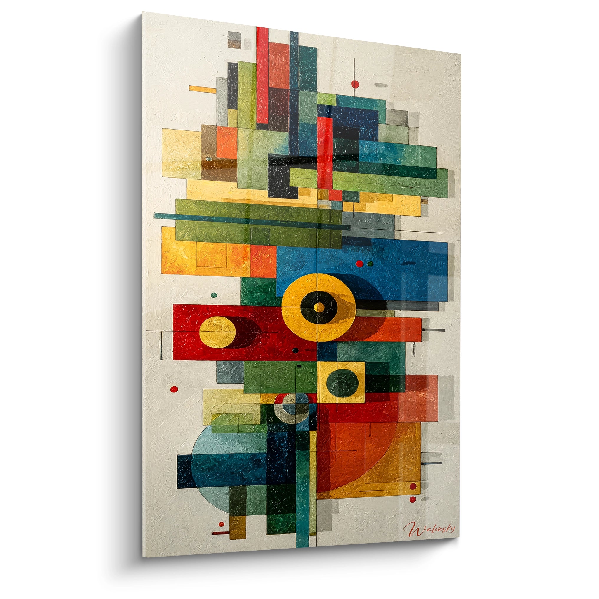 Walensky tableau mosaïque géométrique moderne vertical multicolore avec cercles et rectangles superposés pour décoration murale