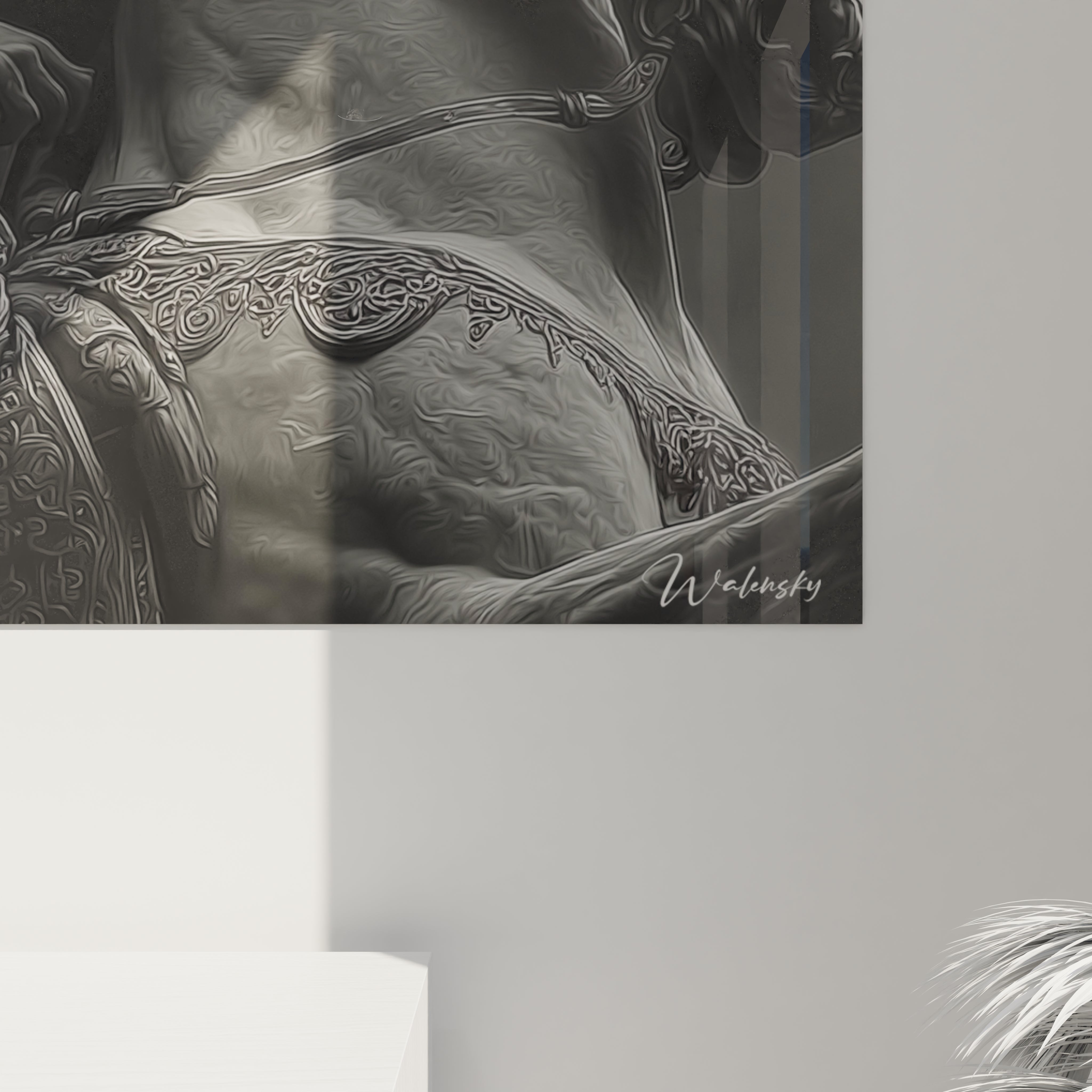tableau mural Alexandre le Grand Walensky detail buste sculpte en relief style classique gris decoratif pour salon