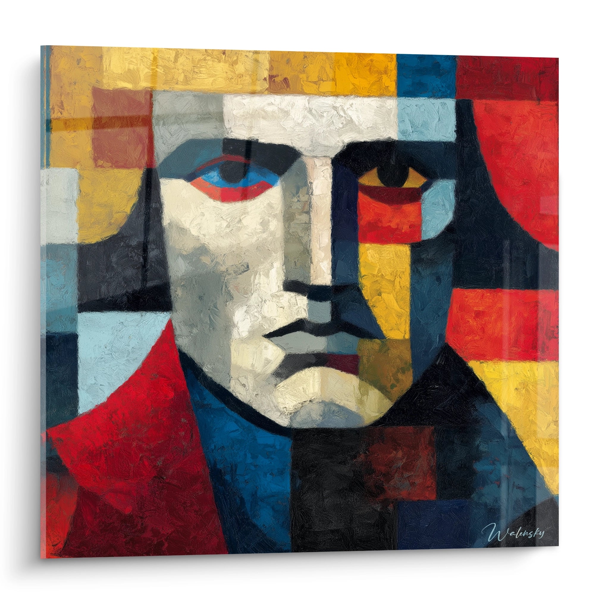 tableau mural visage expressif Walensky peinture cubiste colorée portrait abstrait sur toile