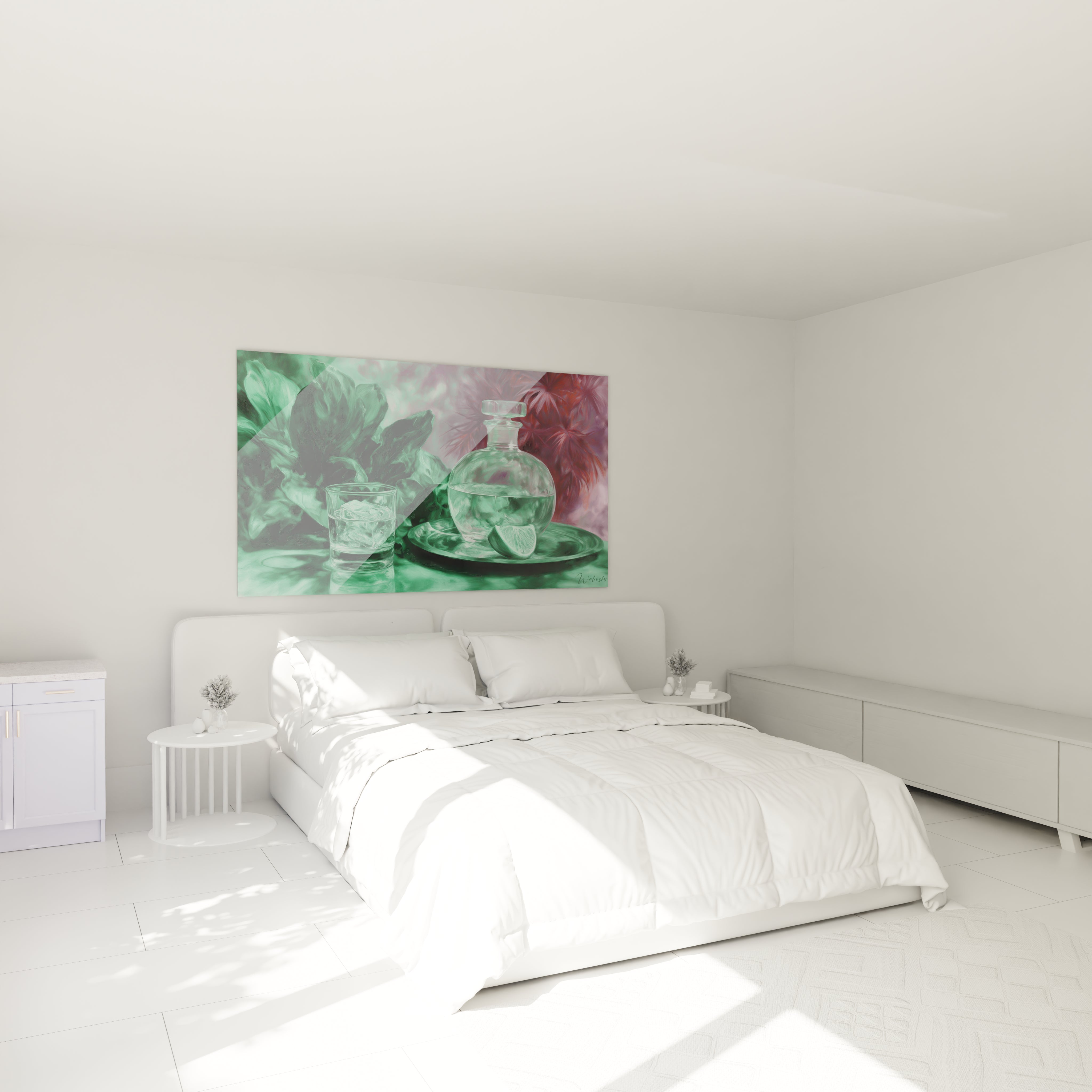 Walensky tableau nature morte hyperréalisme toile murale verre et feuillage réaliste décor chambre