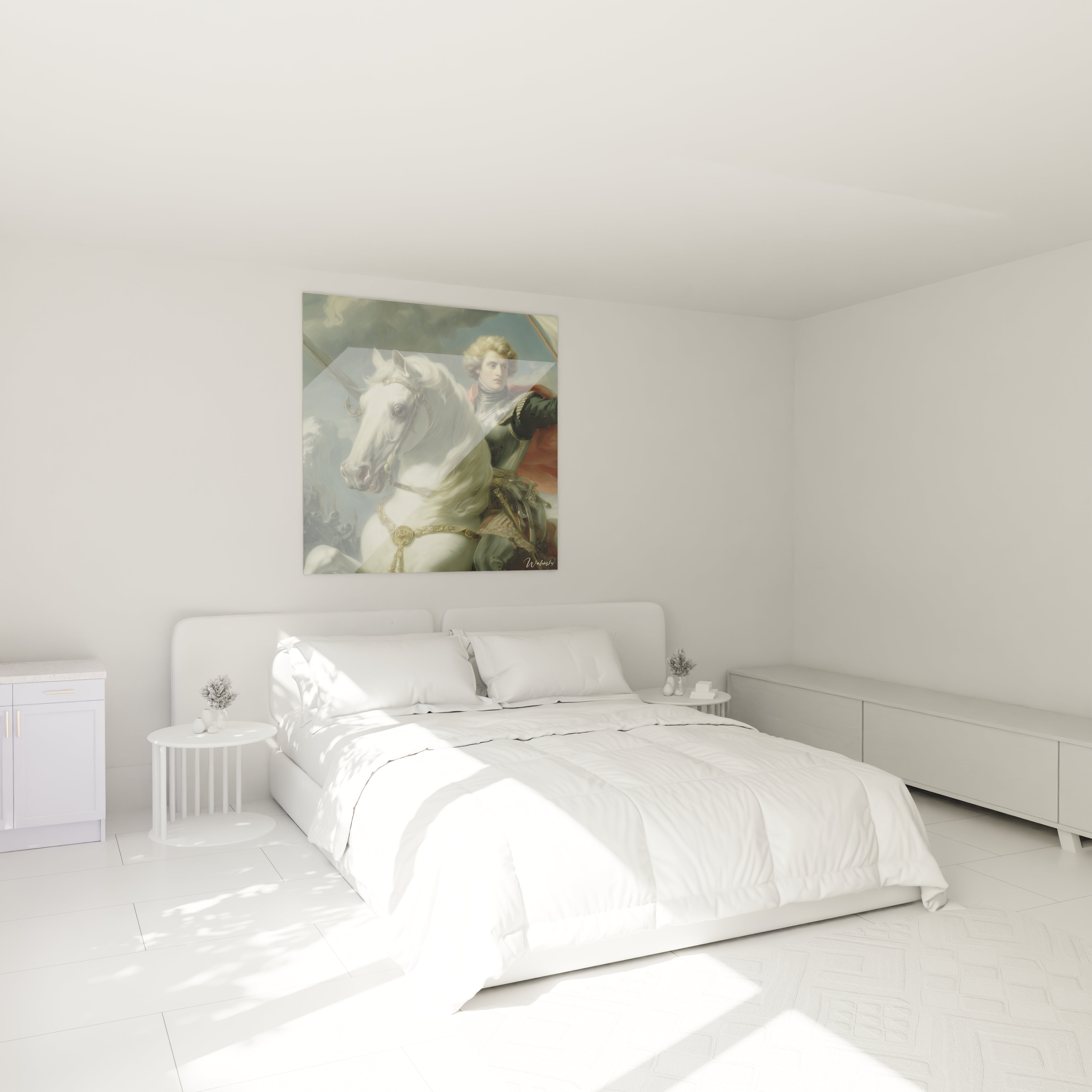 Walensky tableau néo classique cavalier montrant un cavalier à cheval blanc au dessus d un lit dans une chambre blanche