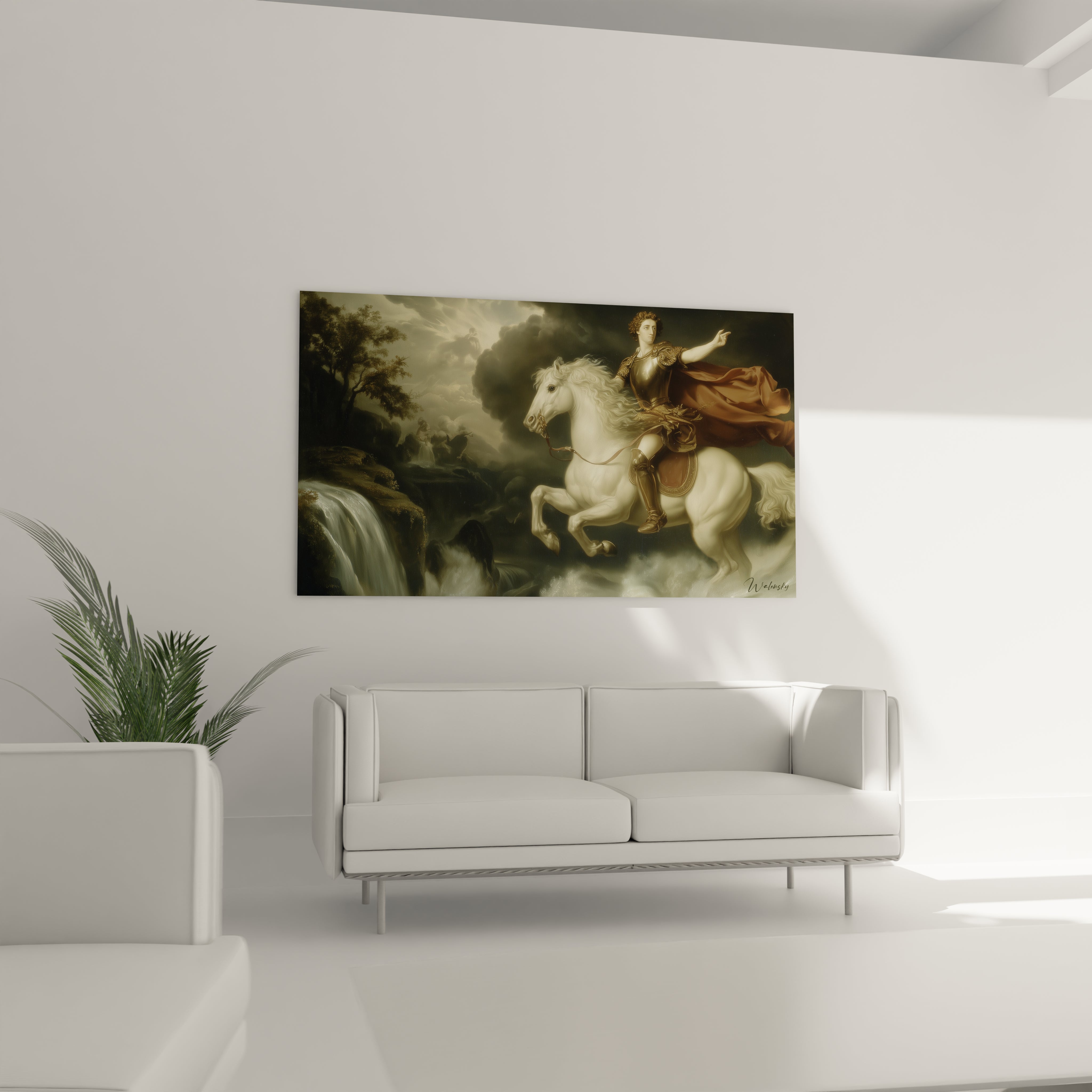 tableau néo classique cavalier Walensky peinture murale bateau et canots scene port accrochée salon moderne