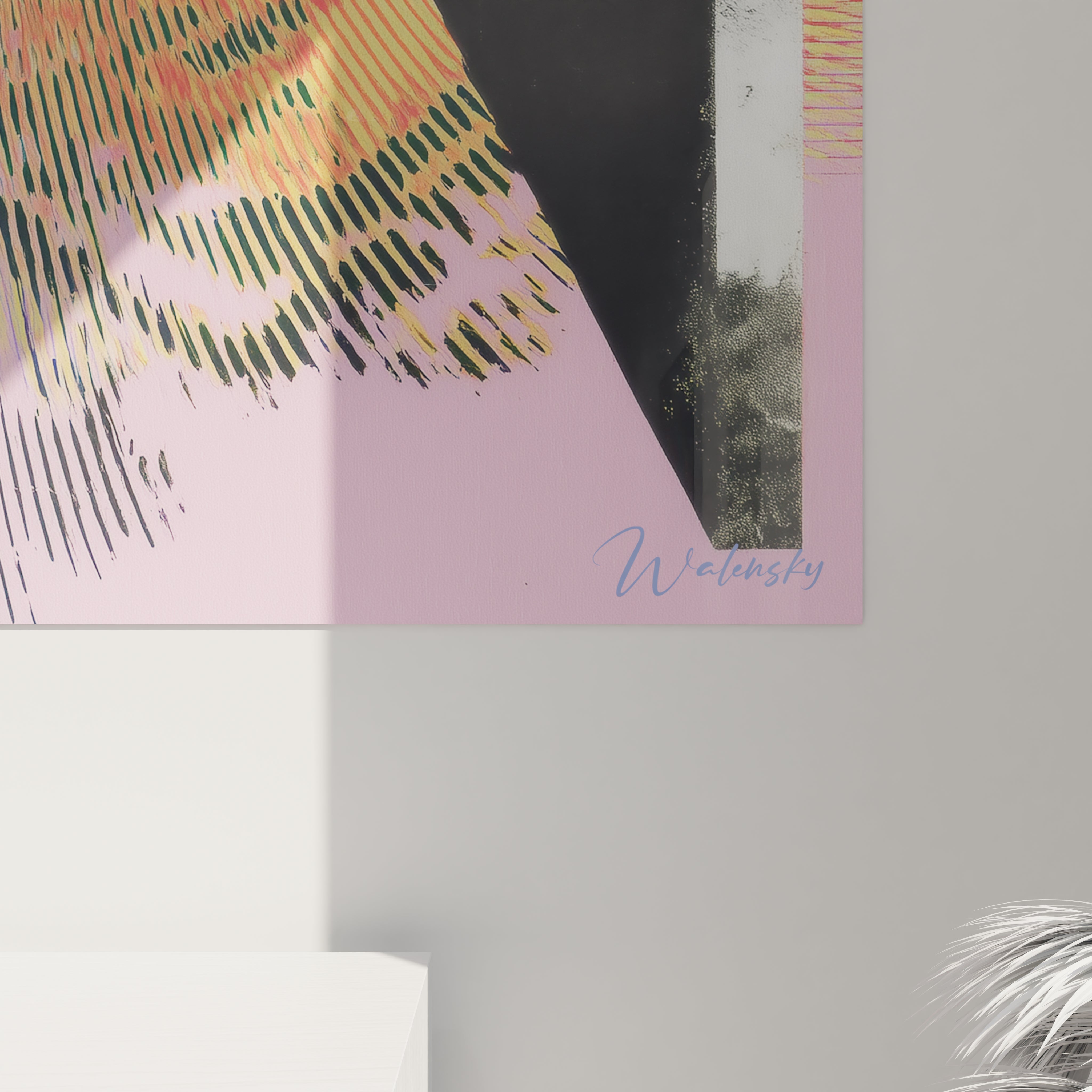 Tableau mural Walensky tableau Op Art illusion mouvante en rose noir et doré avec texture et signature