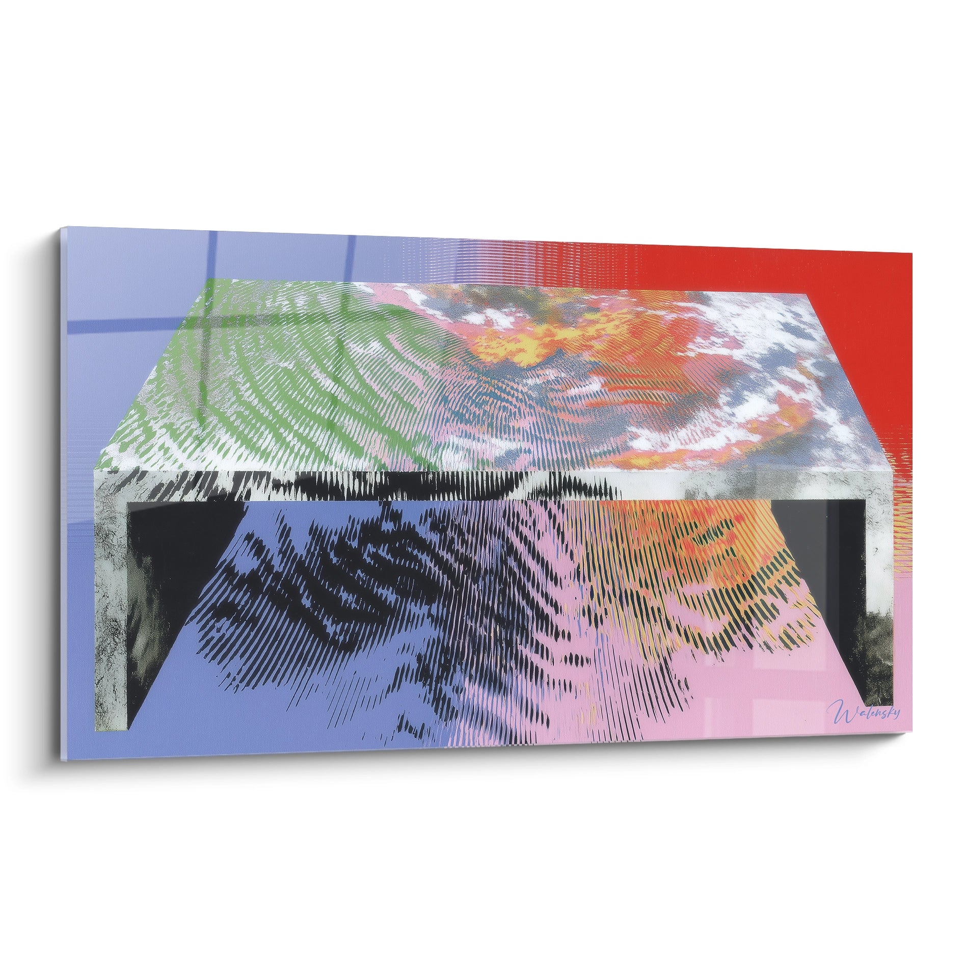 Walensky tableau Op Art illusion mouvante mural coloré abstrait avec motifs ondulants et perspective