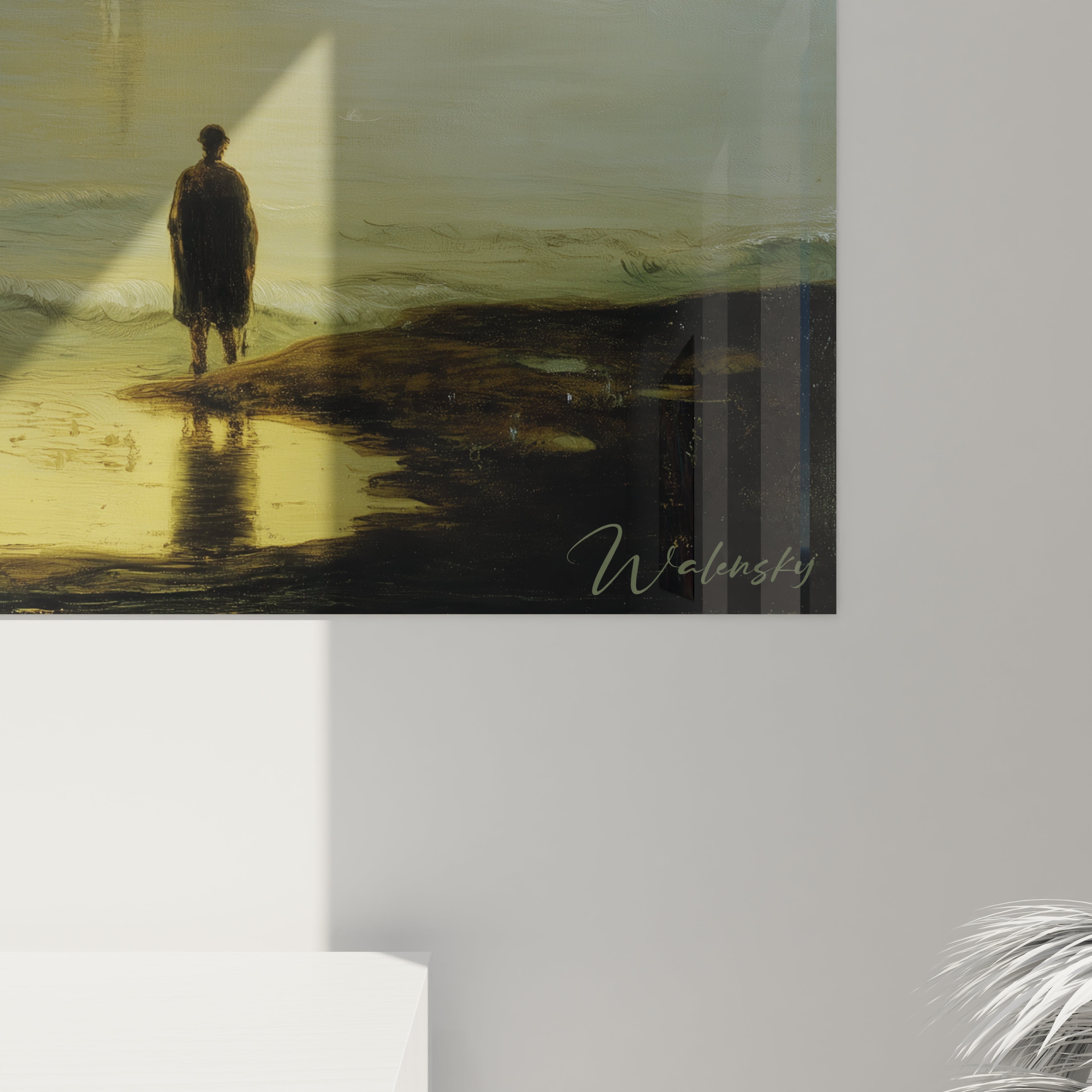 Tableau mural Walensky montrant une silhouette solitaire sur la plage au coucher tableau paysage maritime romantique
