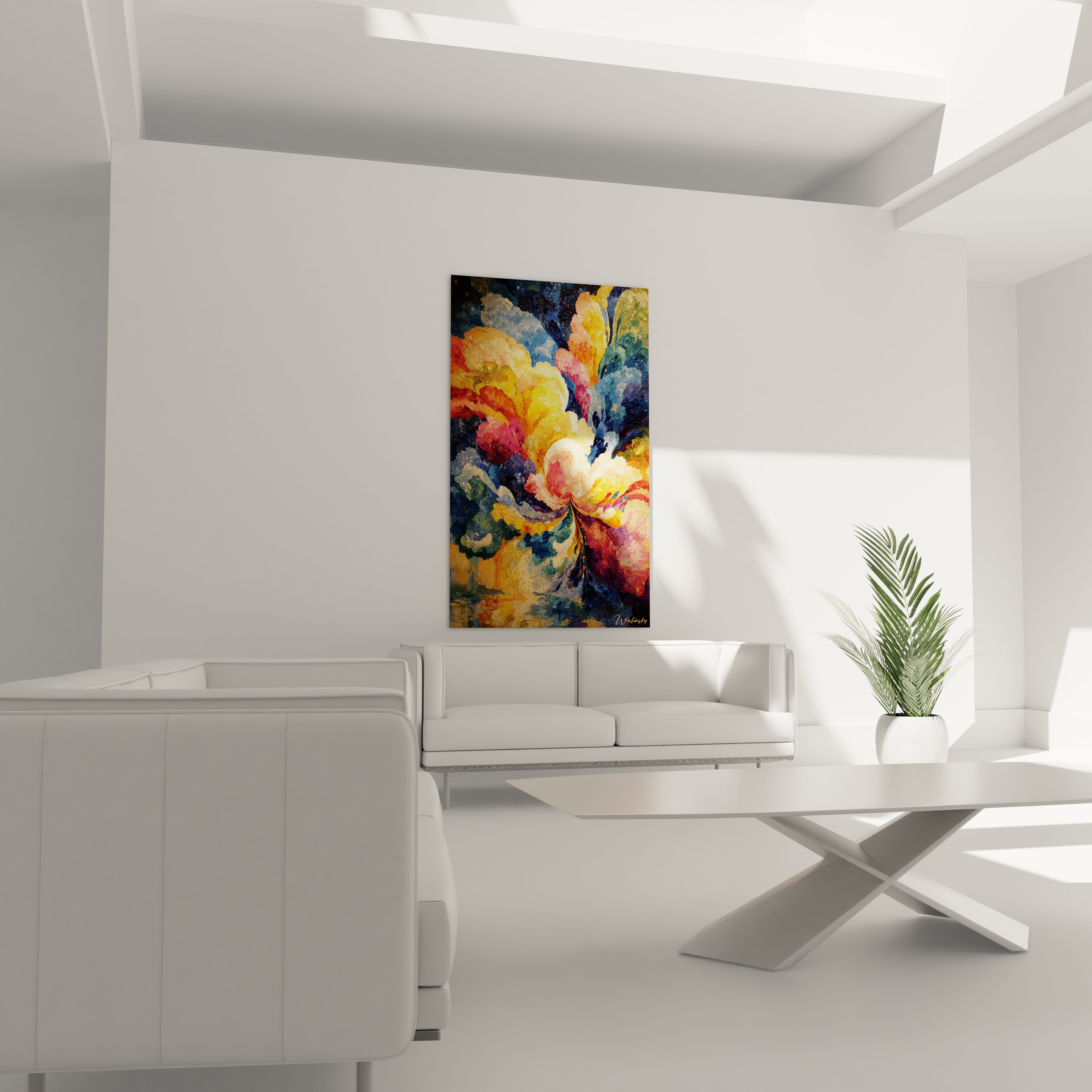 Tableau mural Walensky tableau pointillisme fleurs colorées grand format aux teintes vives pour salon contemporain
