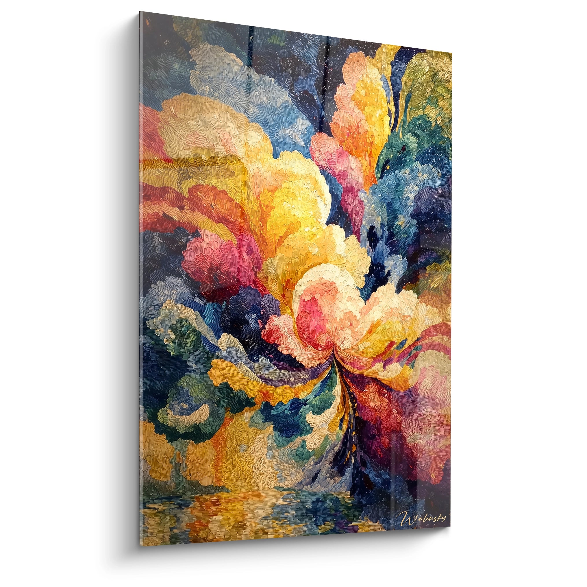 Tableau mural Walensky tableau pointillisme fleurs colorées abstrait grand format aux tons vifs
