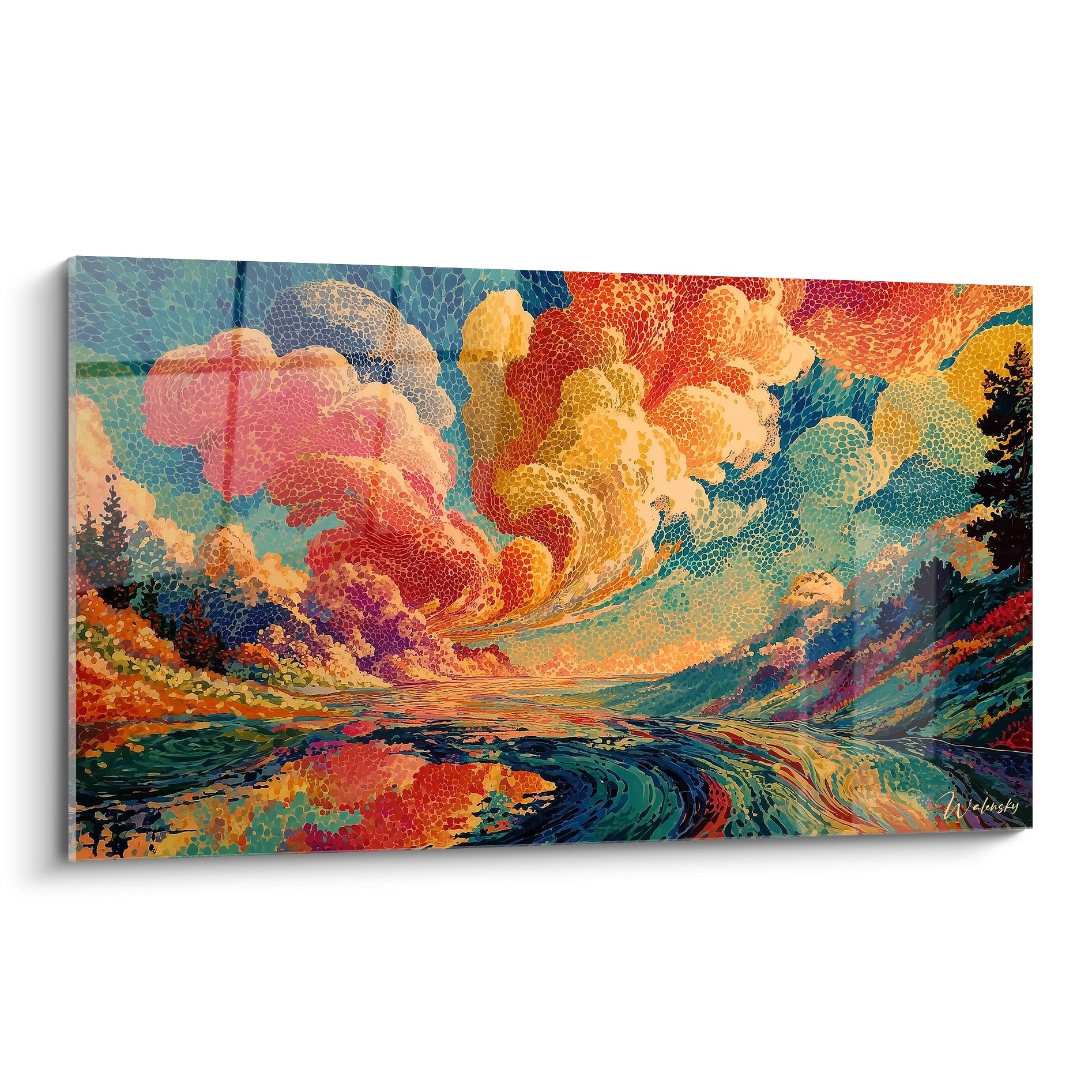 Tableau mural Walensky tableau pointillisme mer colorée paysage côtier vibrant nuages et reflets