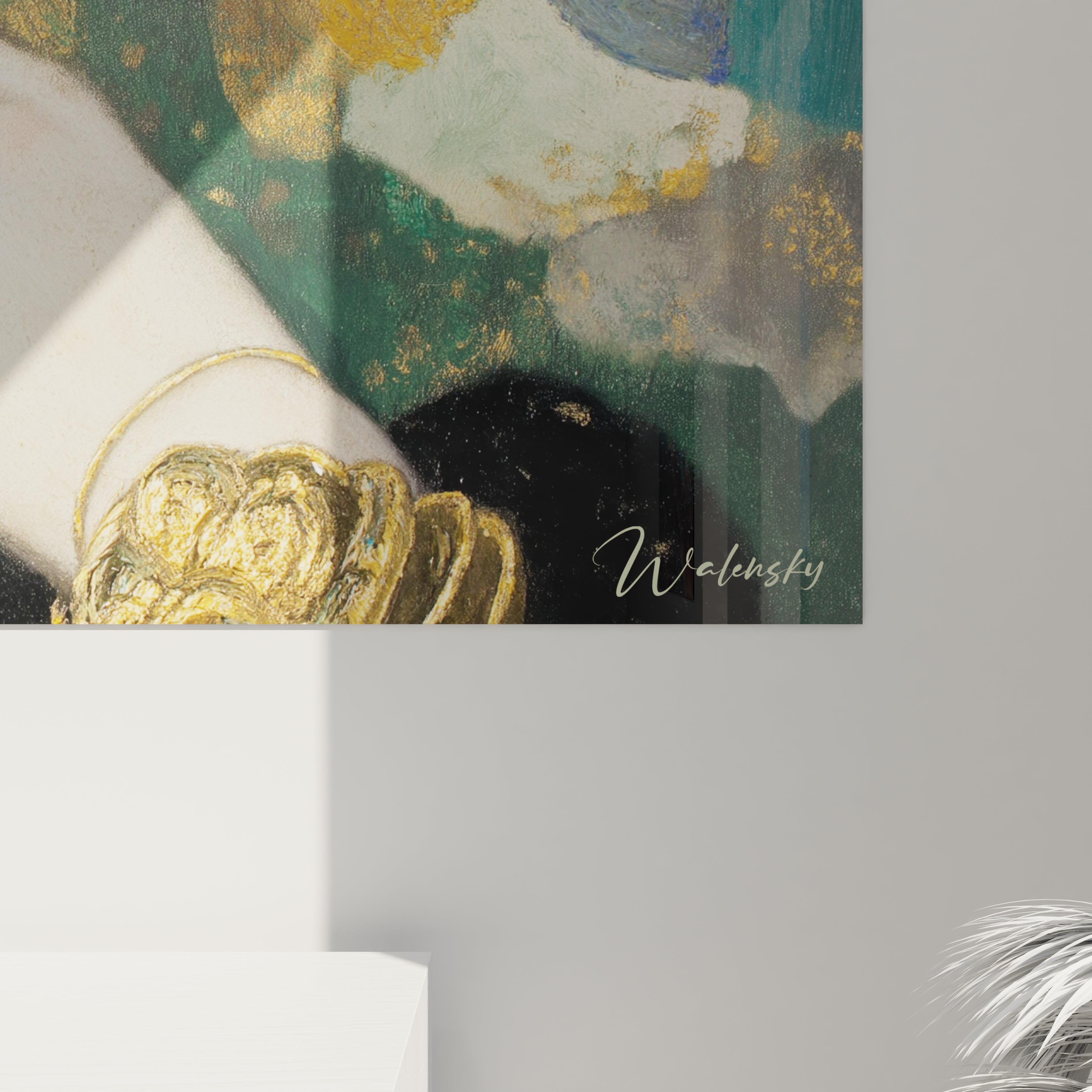 Tableau mural Walensky detail de portrait avec accents dores textures abstraites tableau portrait symboliste pour deco interieure