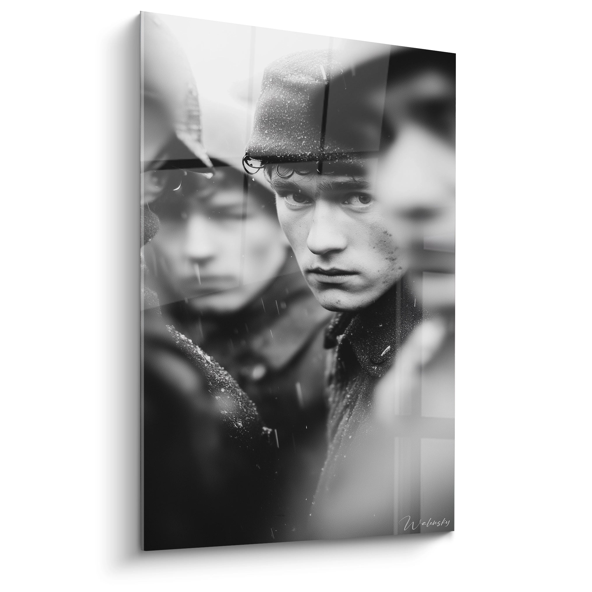 tableau Première Guerre mondiale Walensky portrait noir et blanc de soldats au casque regard intense et expression sombre