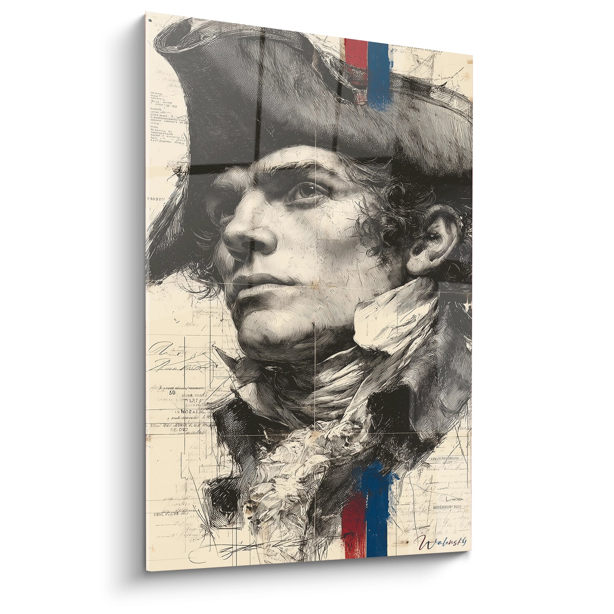 Tableau Walensky portrait au tricorne esquisse tricolore tableau révolution française cœur battant