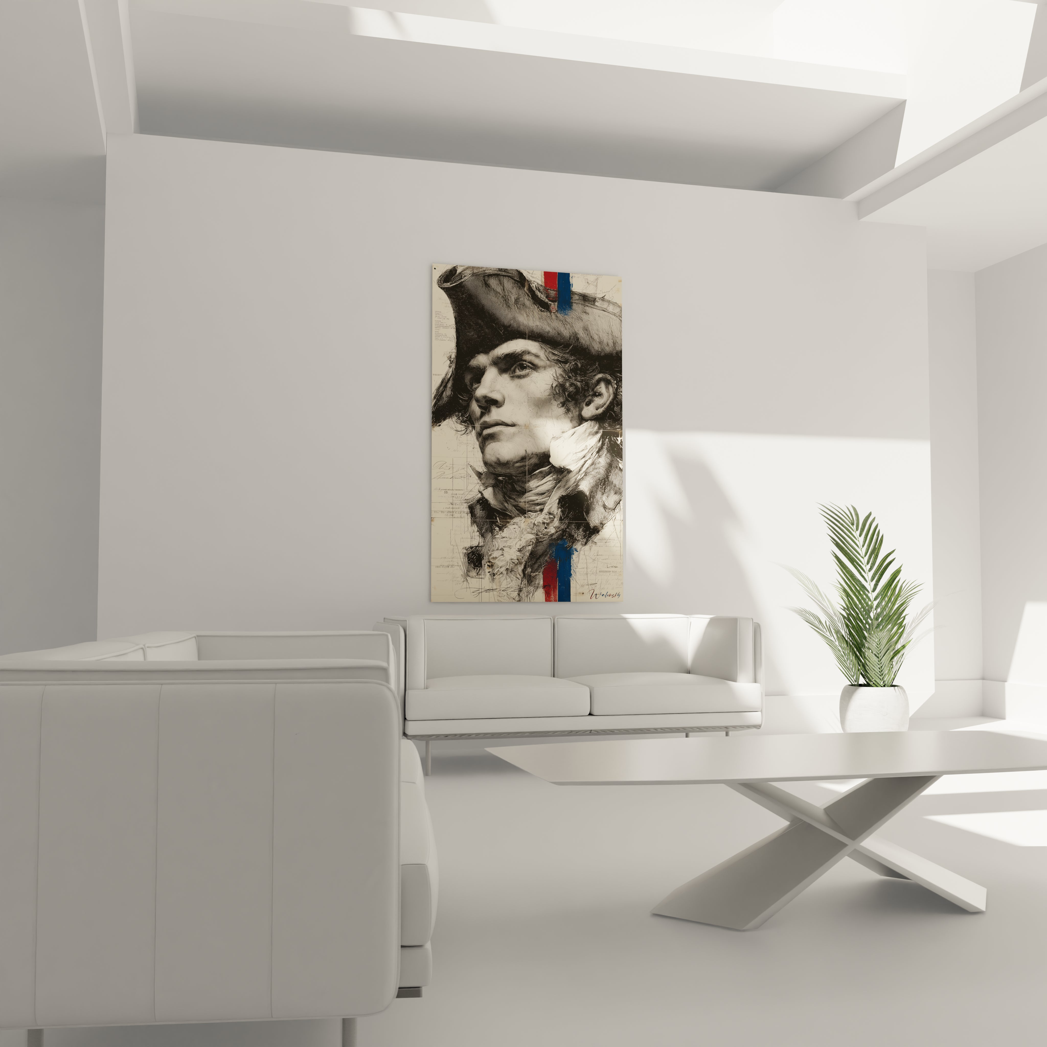 Tableau mural Walensky portrait gravure tricolore dans salon moderne tableau révolution française cœur battant