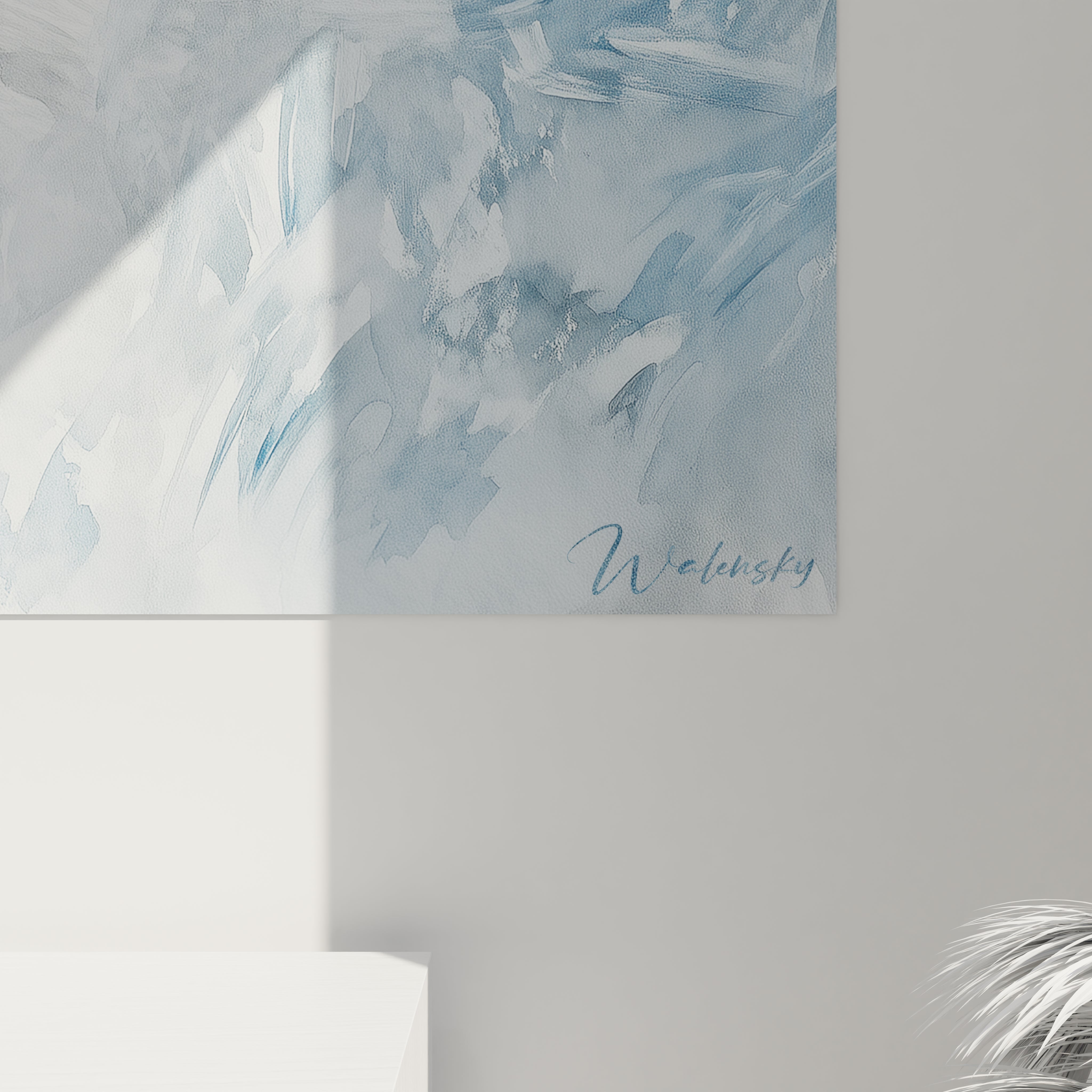 Tableau œil d'animal abstrait Walensky avec motifs bleus et beiges pour décoration intérieure
