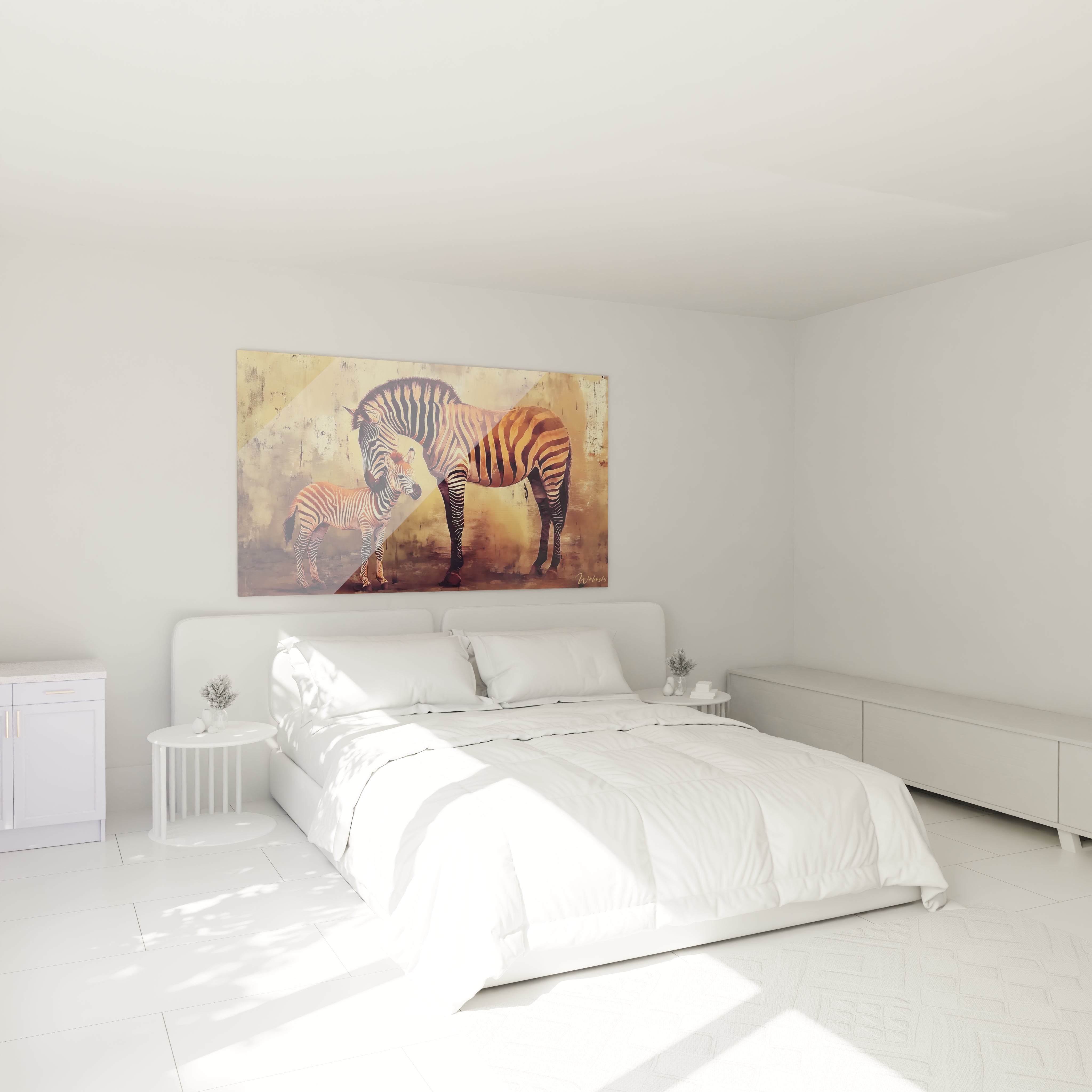 Tableau zèbre Walensky avec image de deux zèbres dans une chambre moderne blanche