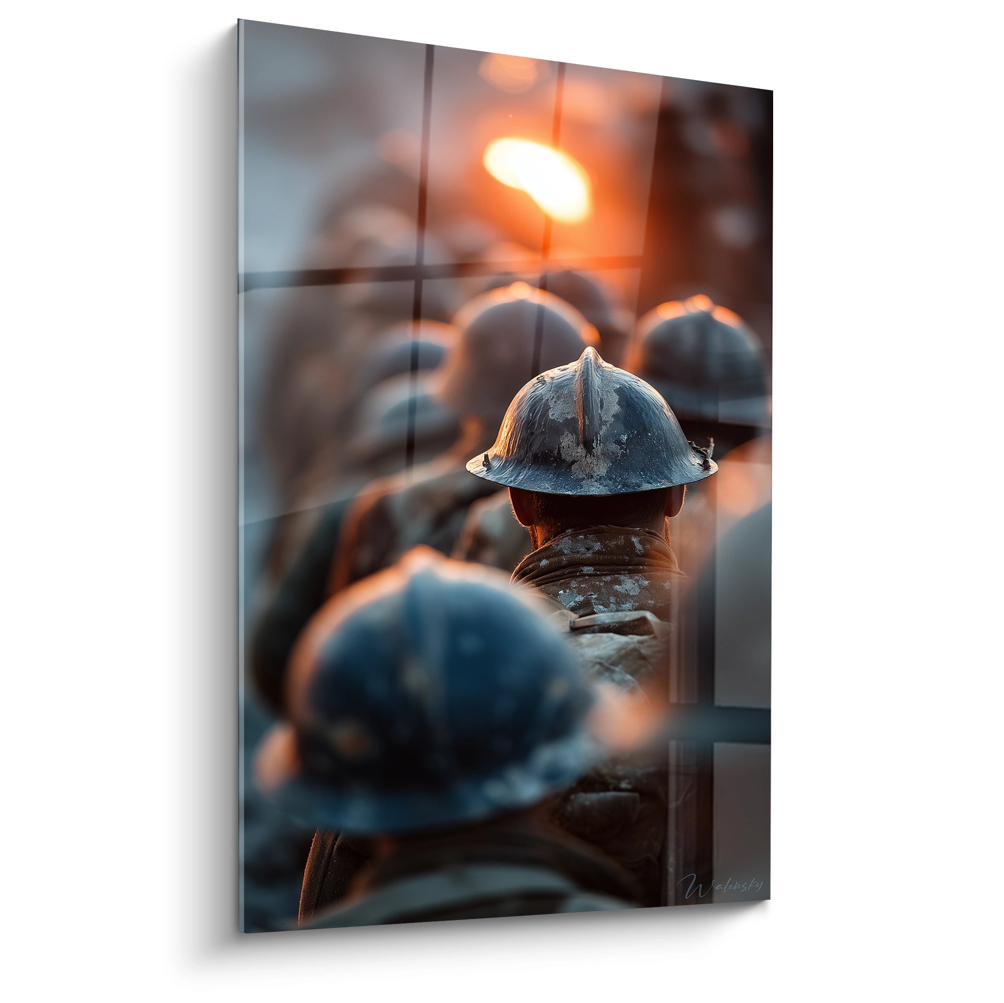 tableau soldats première guerre mondiale Walensky tableau mural montrant casques et silhouettes au crépuscule