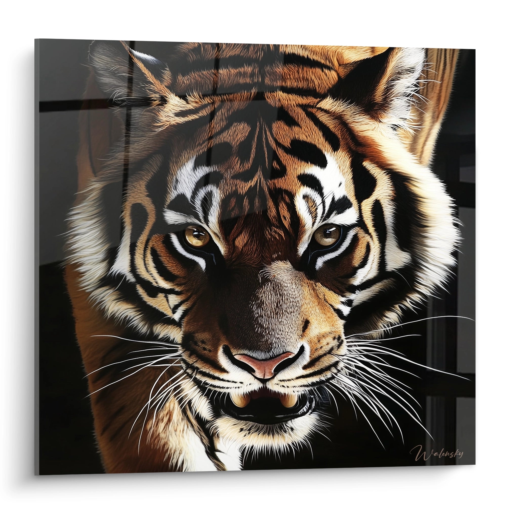 Tableau tigre de Walensky illustrant un portrait réaliste et puissant d'un tigre en gros plan