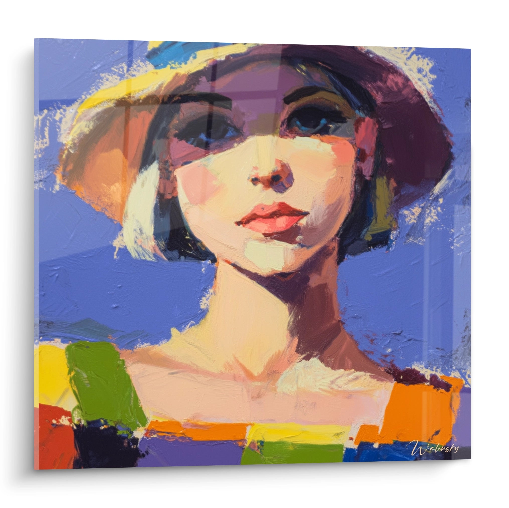 Tableau mural Walensky femme au chapeau aux couleurs vives et coups de pinceau tableau portrait impressionnisme