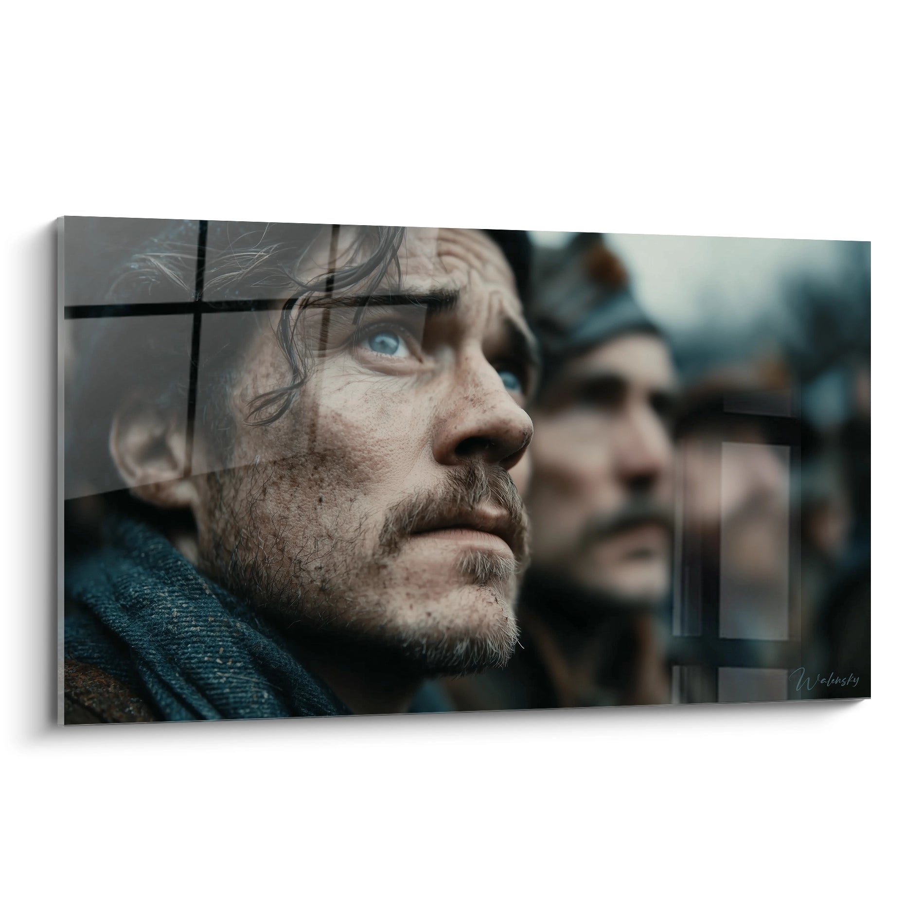tableau Première Guerre mondiale Walensky gros plan de soldats boueux regardant au loin visage émouvant sur toile murale