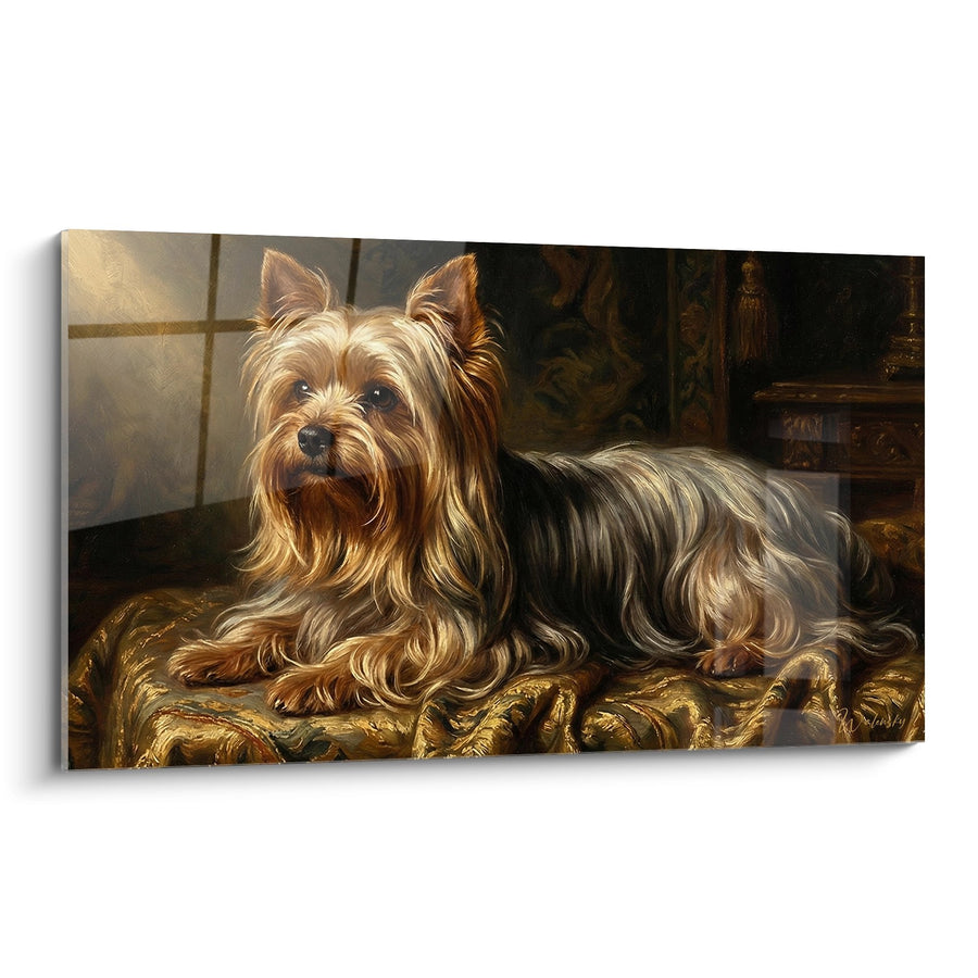 Tableau Yorkshire Terrier Aristocrate sur Coussin Doré - Portrait d'Excellence - Edition Yorkshire Terrier